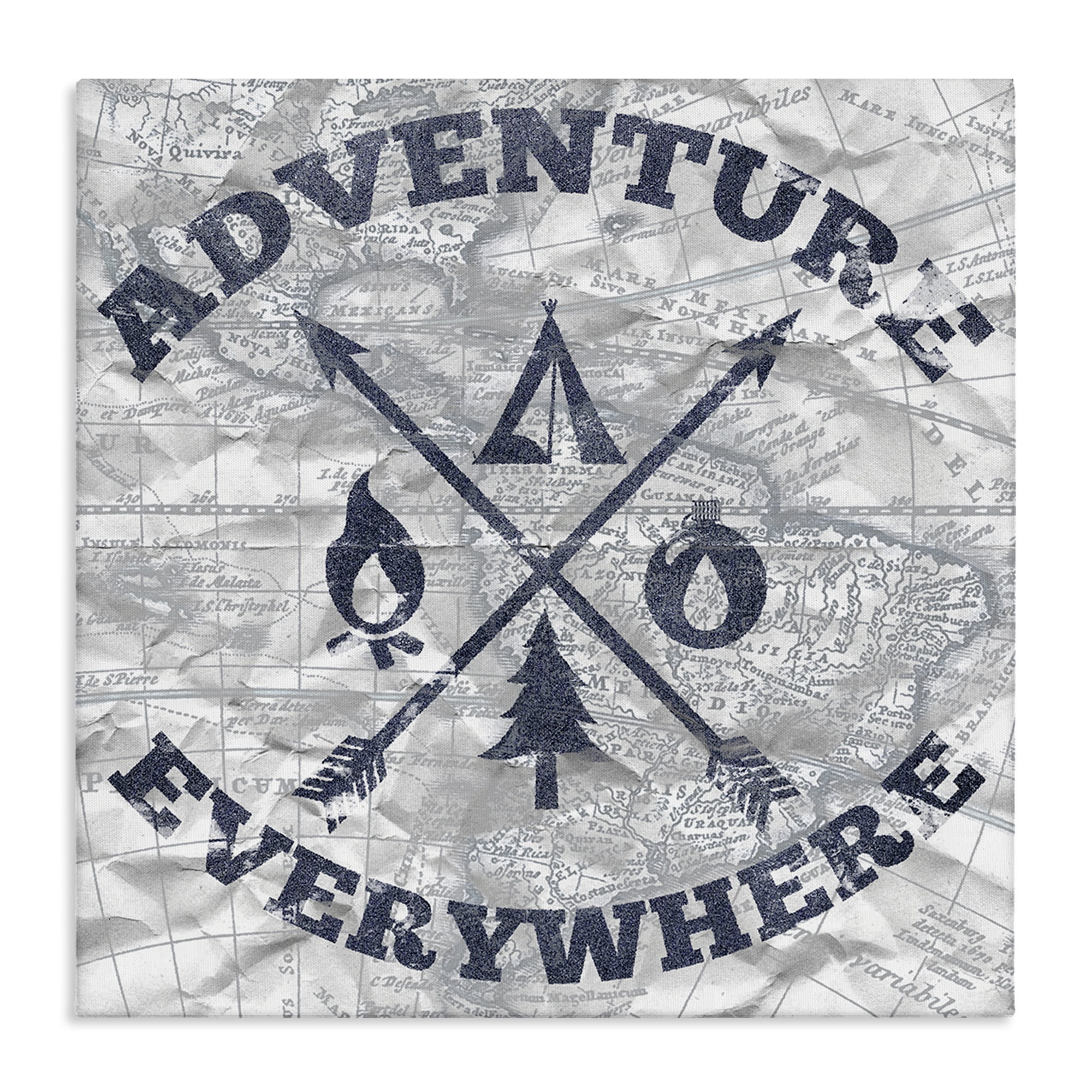Stupell Industries Adventure Everywhere Phrase Text & Numbers Painting Wrapped Canvas Art Print Wall Art, 24 x 24