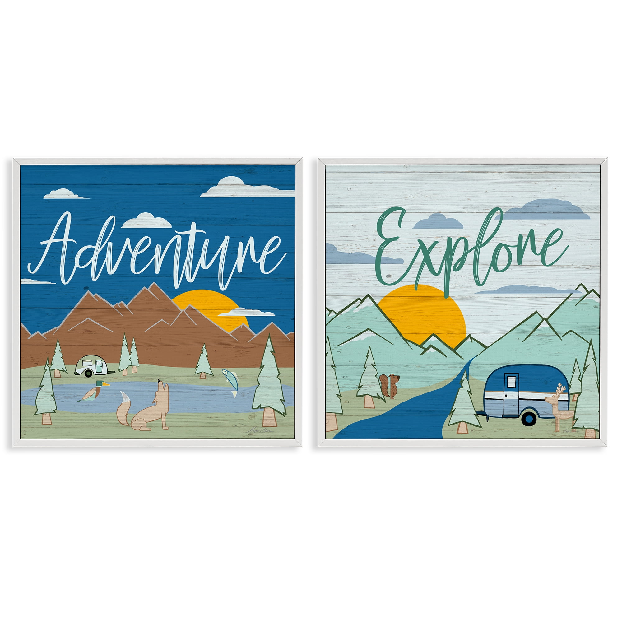 Stupell Industries Adventure Explore Camping Landscape & Nature Painting White Framed Art Print Wall Art, 17 x 17, Set of 2