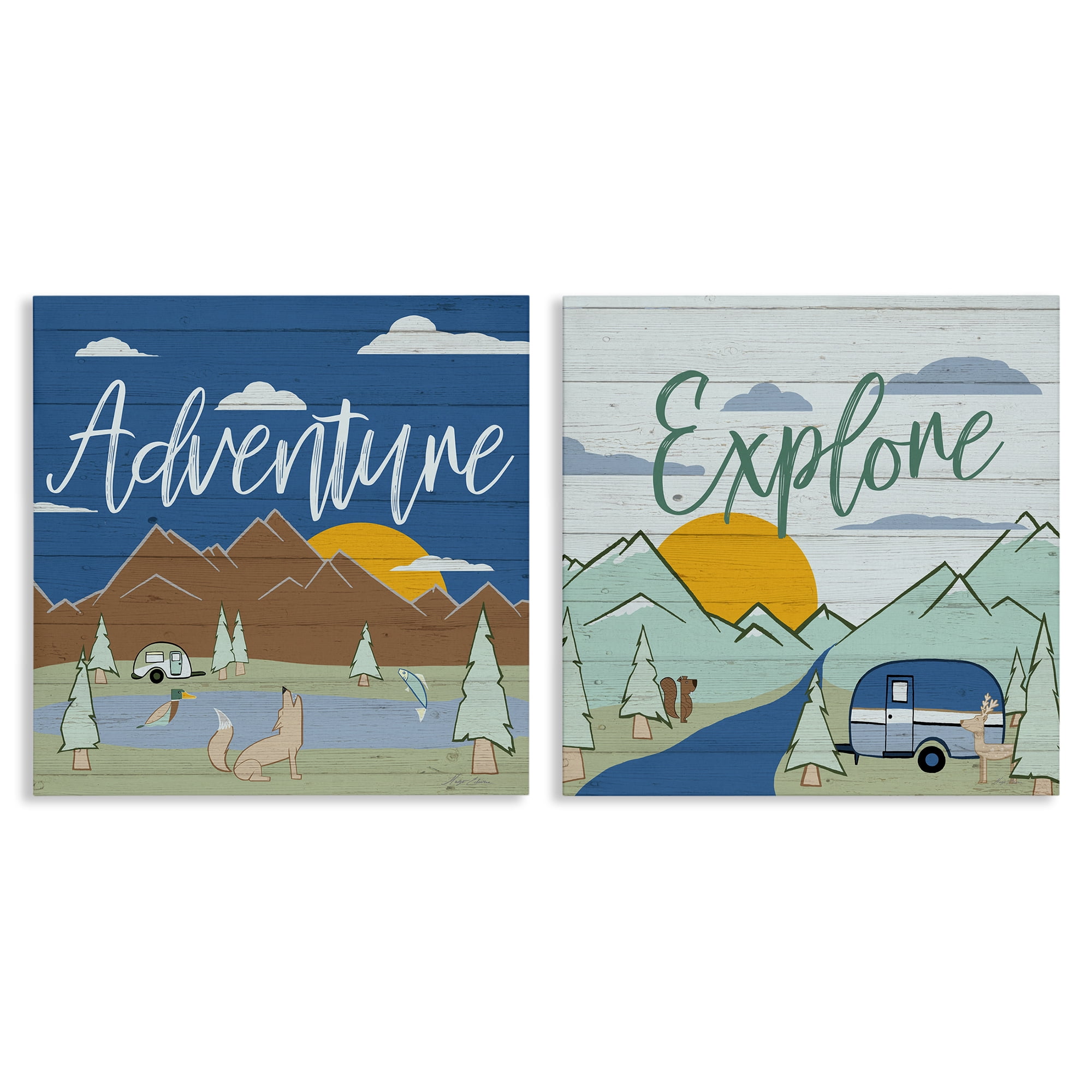 Stupell Industries Adventure Explore Camping Landscape & Nature Painting Wrapped Canvas Art Print Wall Art, 24 x 24, Set of 2