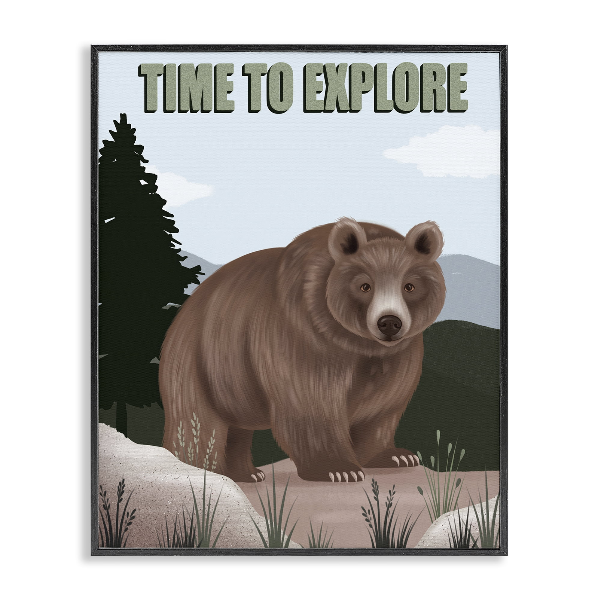 Stupell Industries Adventure Nature & Bear Animals Painting Black Framed Art Print Wall Art, 24 x 30