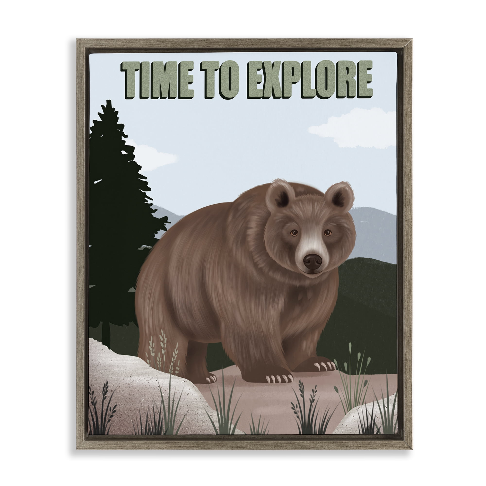 Stupell Industries Adventure Nature & Bear Animals Painting Brown Floater Framed Canvas Art Print Wall Art, 17 x 21