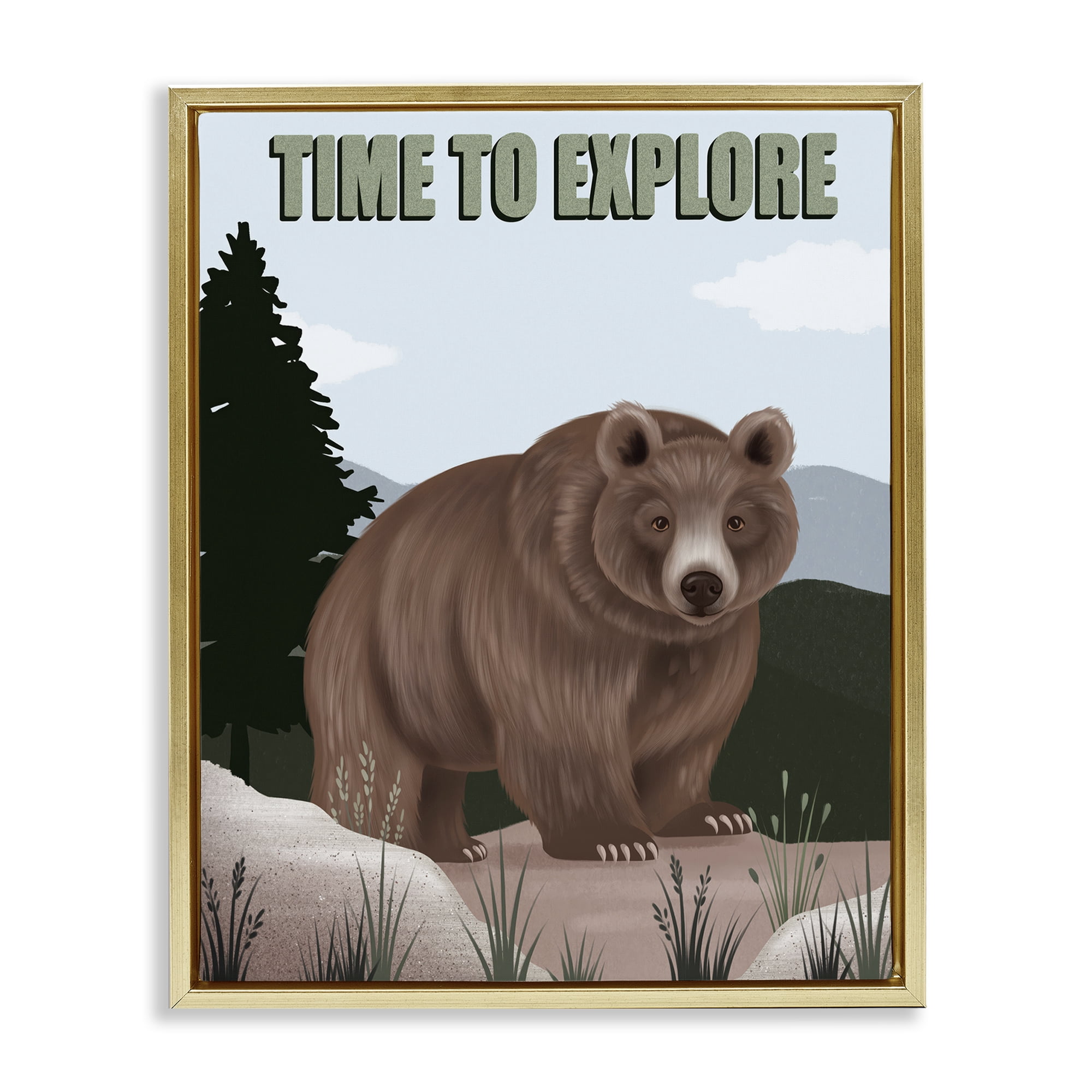 Stupell Industries Adventure Nature & Bear Animals Painting Gold Floater Framed Canvas Art Print Wall Art, 17 x 21