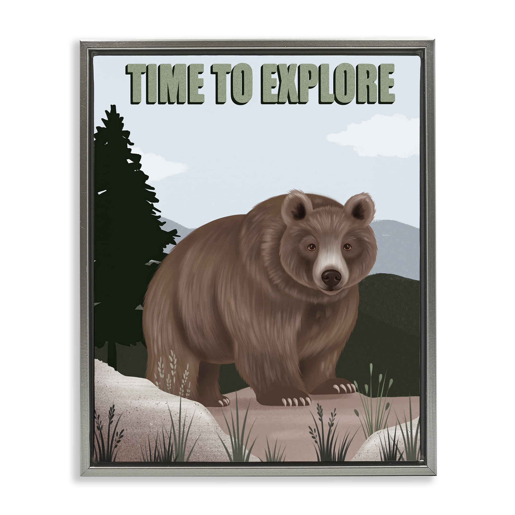 Stupell Industries Adventure Nature & Bear Animals Painting Gray Floater Framed Canvas Art Print Wall Art, 17 x 21
