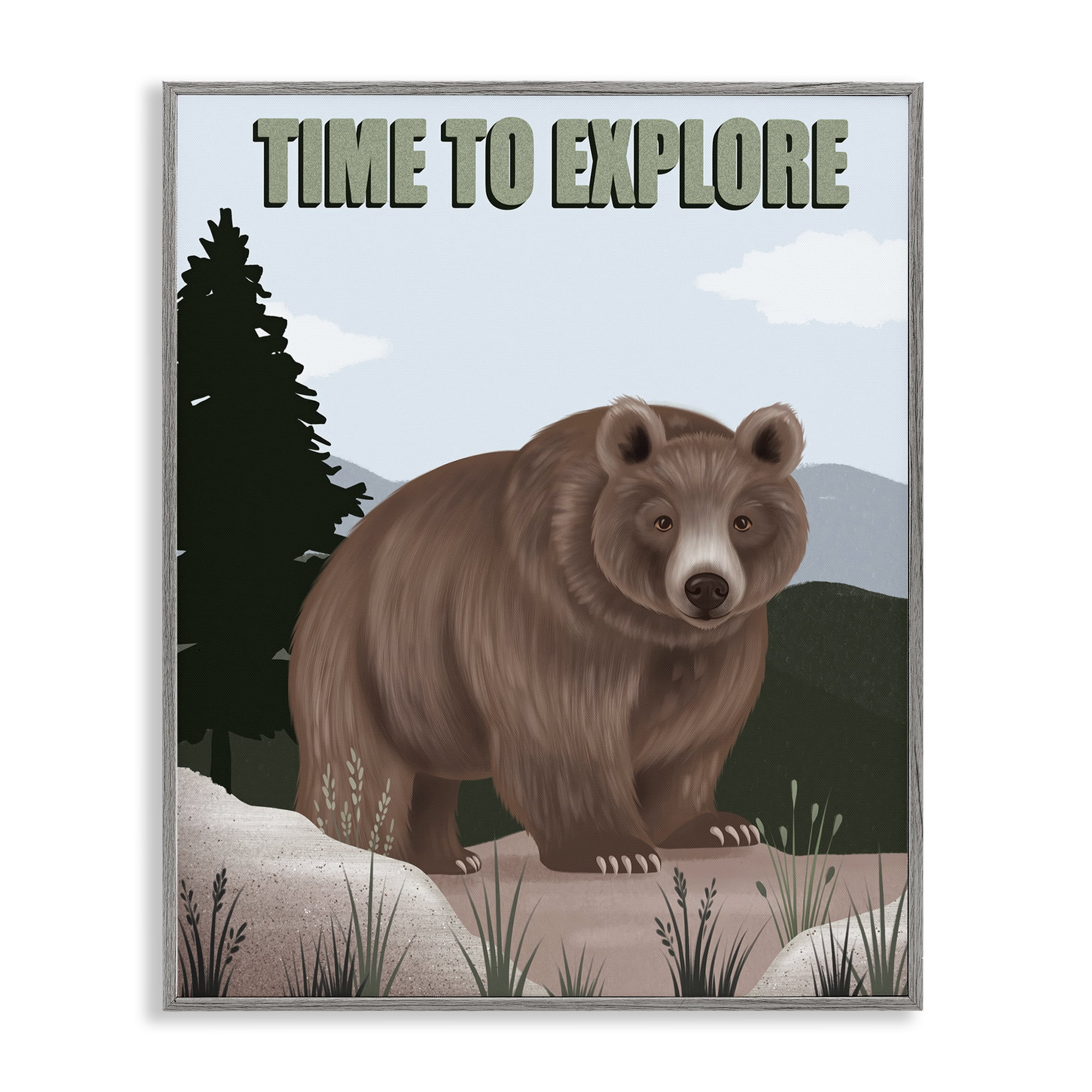 Stupell Industries Adventure Nature & Bear Animals Painting Gray Framed Art Print Wall Art, 16 x 20