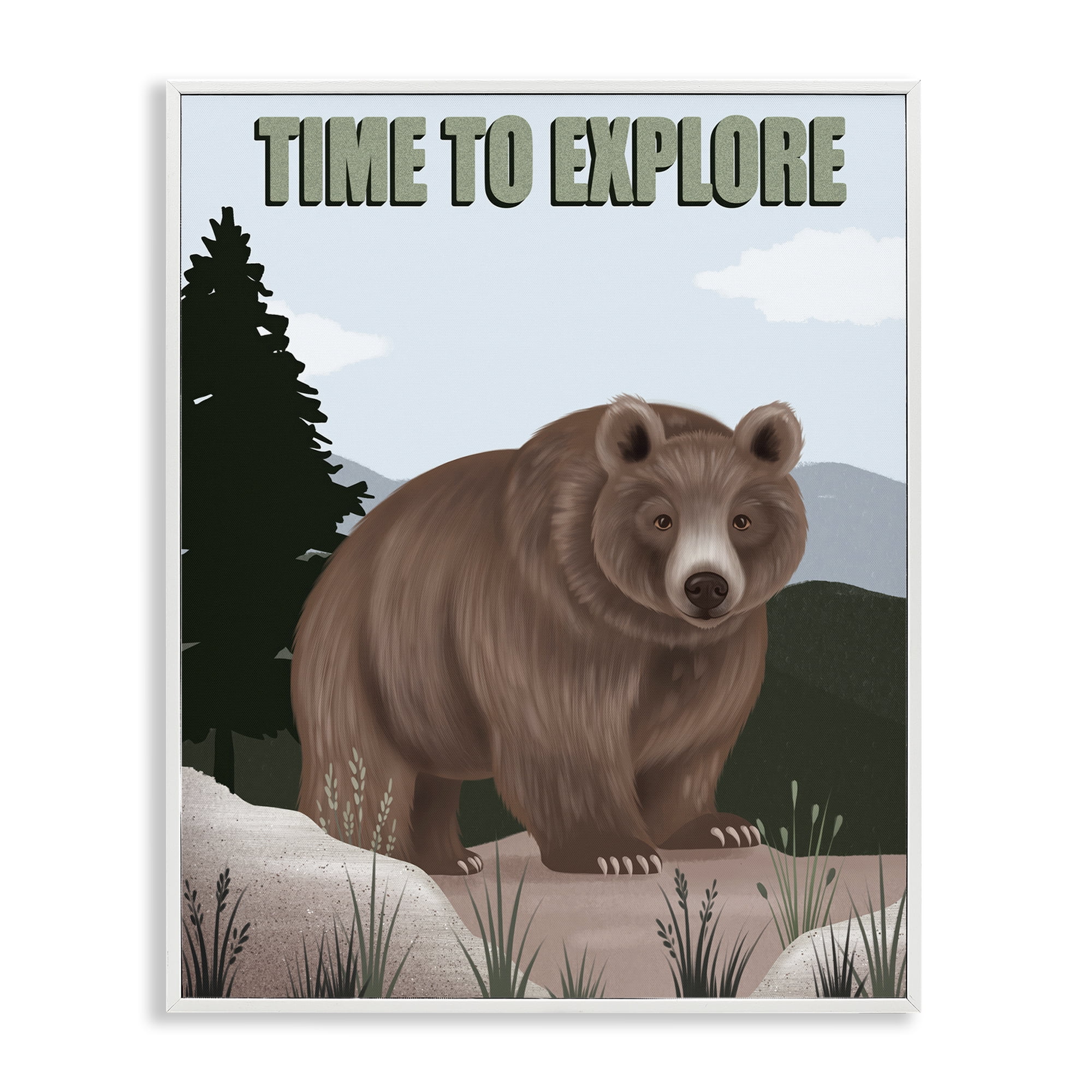 Stupell Industries Adventure Nature & Bear Animals Painting White Framed Art Print Wall Art, 11 x 14