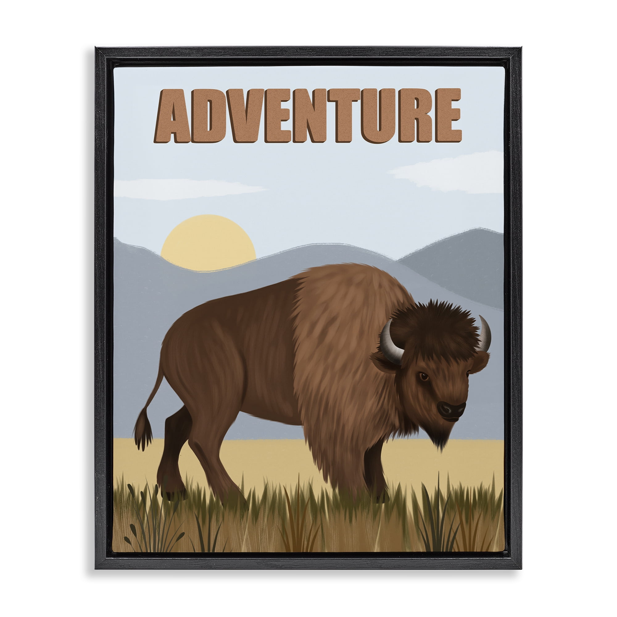 Stupell Industries Adventure Nature & Bison Animals Painting Black Floater Framed Canvas Art Print Wall Art, 17 x 21