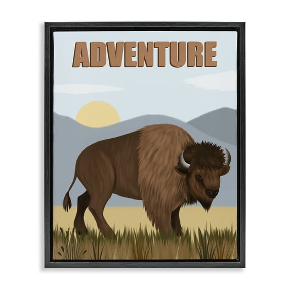 Stupell Industries Adventure Nature & Bison Animals Painting Black Floater Framed Canvas Art Print Wall Art, 25 x 31