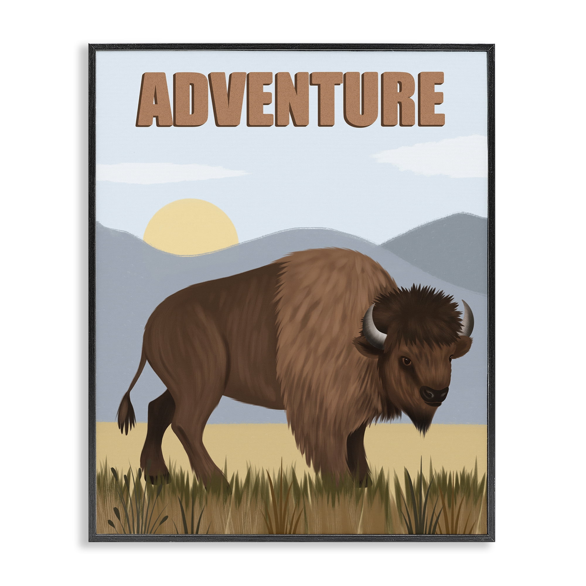 Stupell Industries Adventure Nature & Bison Animals Painting Black Framed Art Print Wall Art, 16 x 20