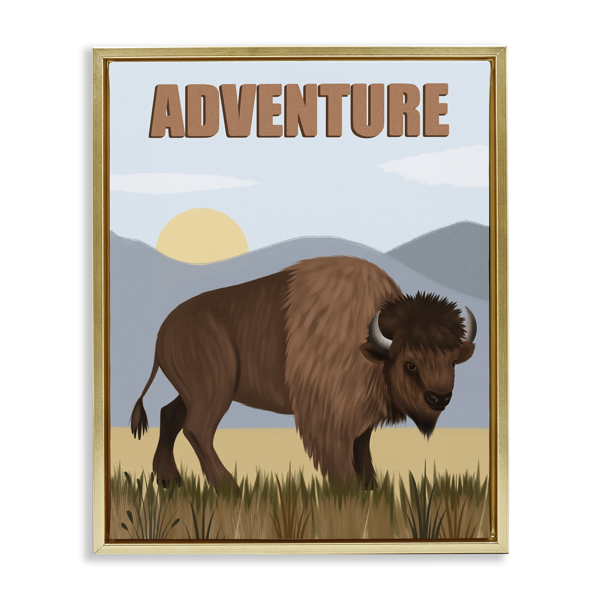 Stupell Industries Adventure Nature & Bison Animals Painting Gold Floater Framed Canvas Art Print Wall Art, 17 x 21