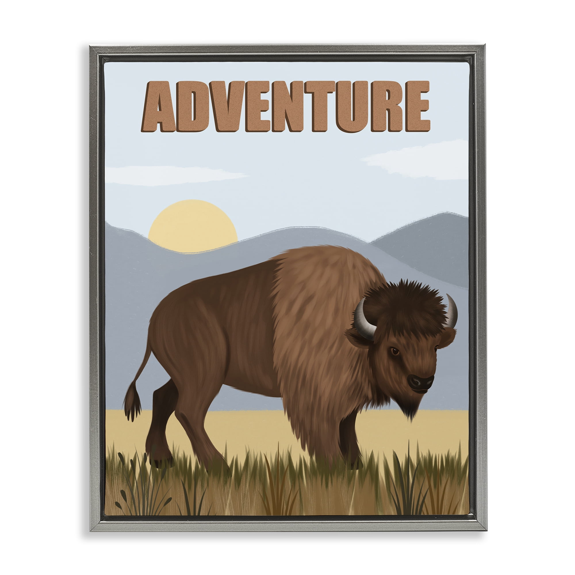 Stupell Industries Adventure Nature & Bison Animals Painting Gray Floater Framed Canvas Art Print Wall Art, 17 x 21