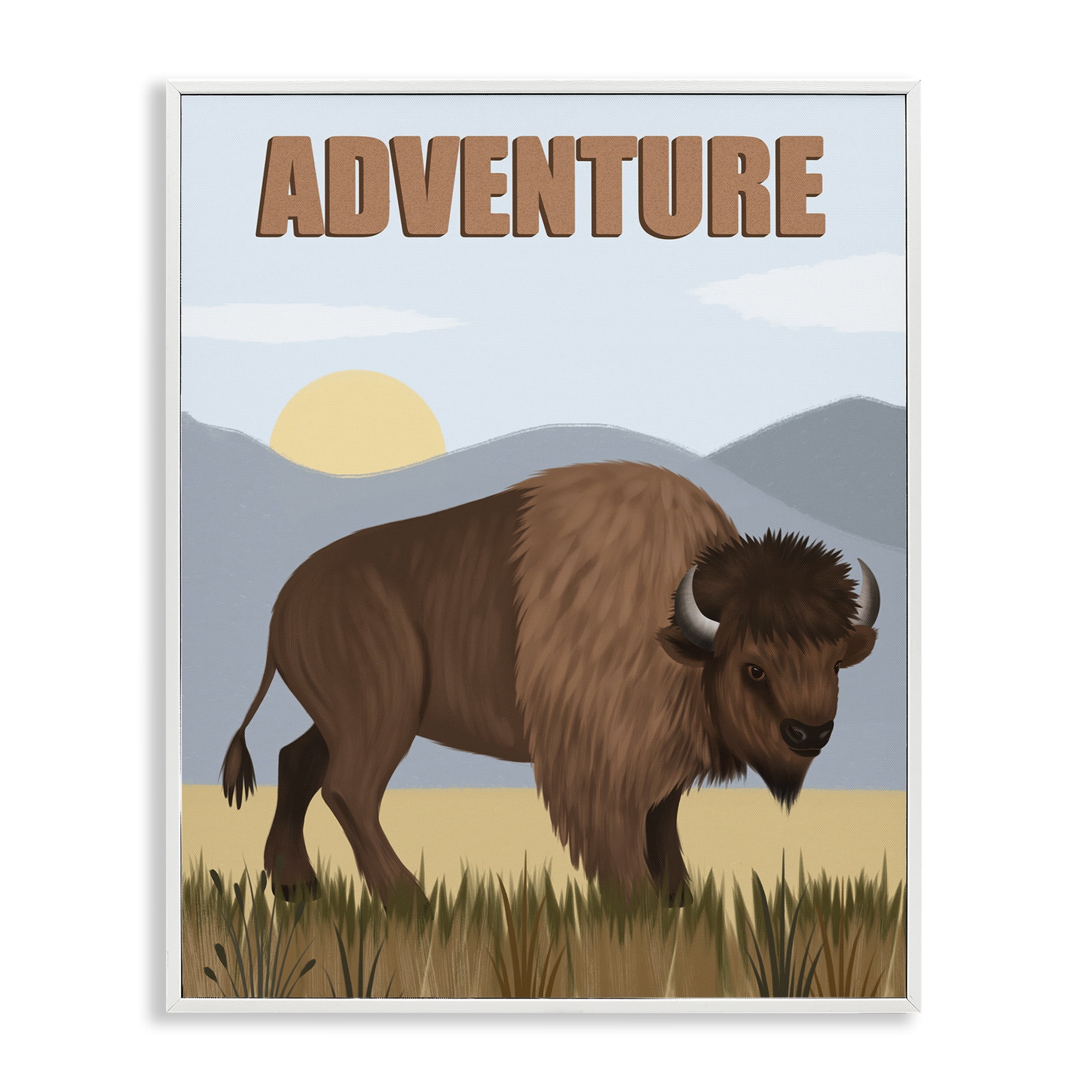 Stupell Industries Adventure Nature & Bison Animals Painting White Framed Art Print Wall Art, 16 x 20