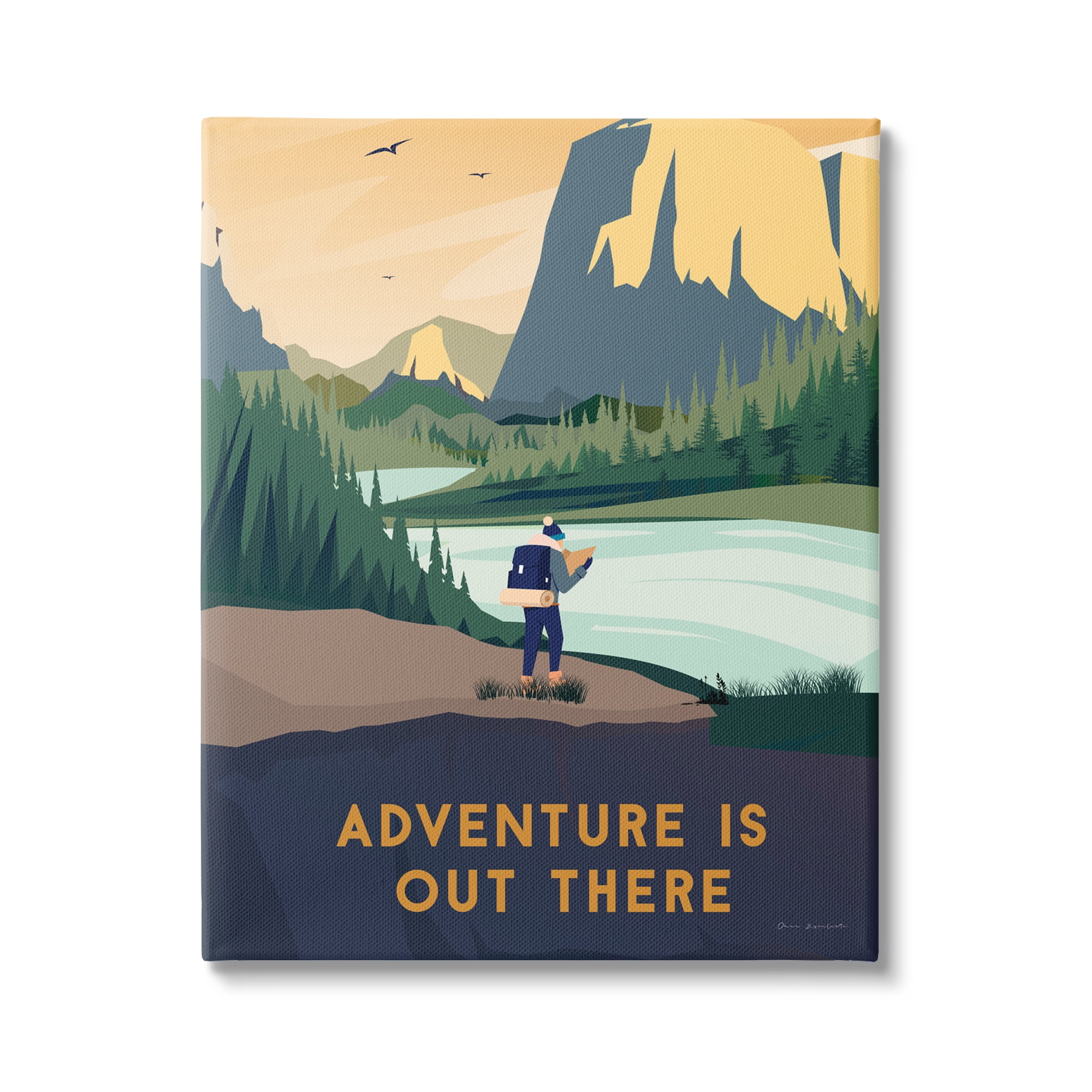 Stupell Industries Adventure Quote Mountain Canyon Hiking Person Illustration Canvas Wall Art, 24 x 30, Design by Omar Escalante