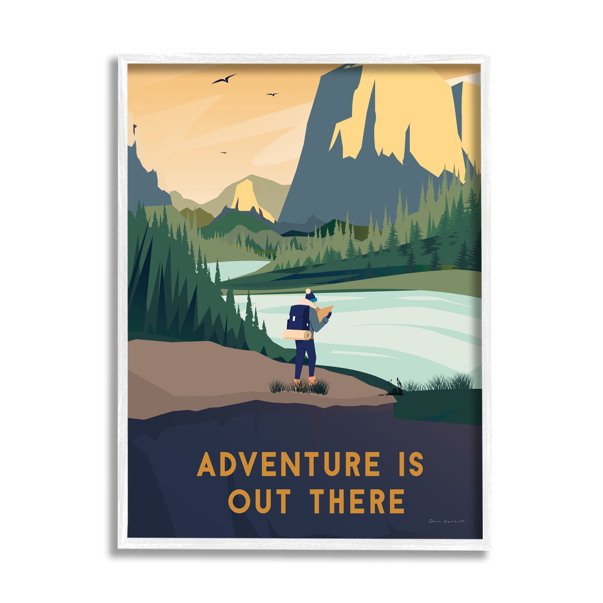 Stupell Industries Adventure Quote Mountain Canyon Hiking Person Illustration Framed Wall Art, 11 x 14, Design by Omar Escalante