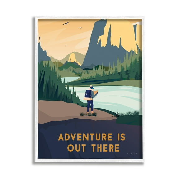 Stupell Industries Adventure Quote Mountain Canyon Hiking Person Illustration Framed Wall Art, 16 x 20, Design by Omar Escalante
