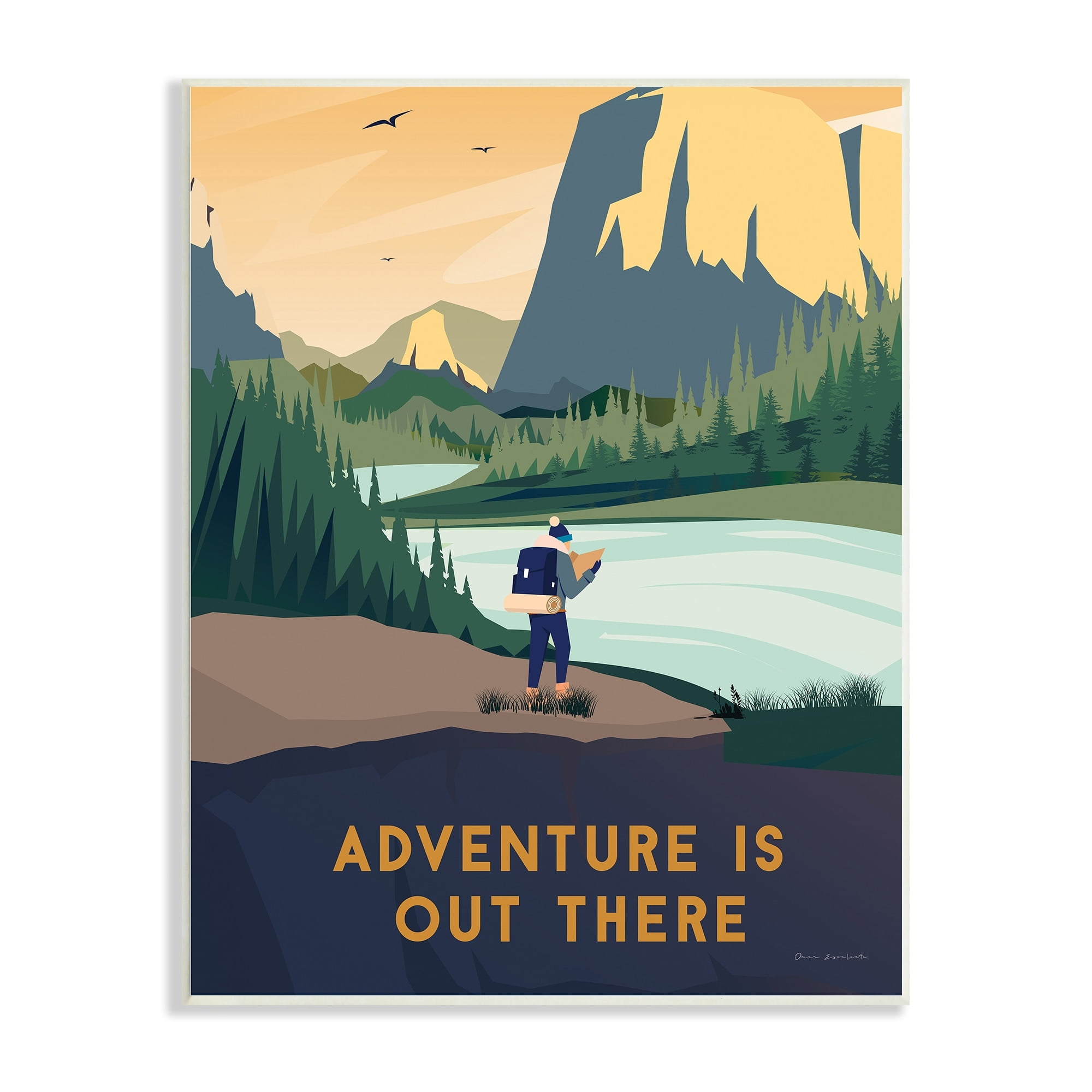 Stupell Industries Adventure Quote Mountain Canyon Hiking Person Illustration Wood Wall Art, 13 x 19, Design by Omar Escalante
