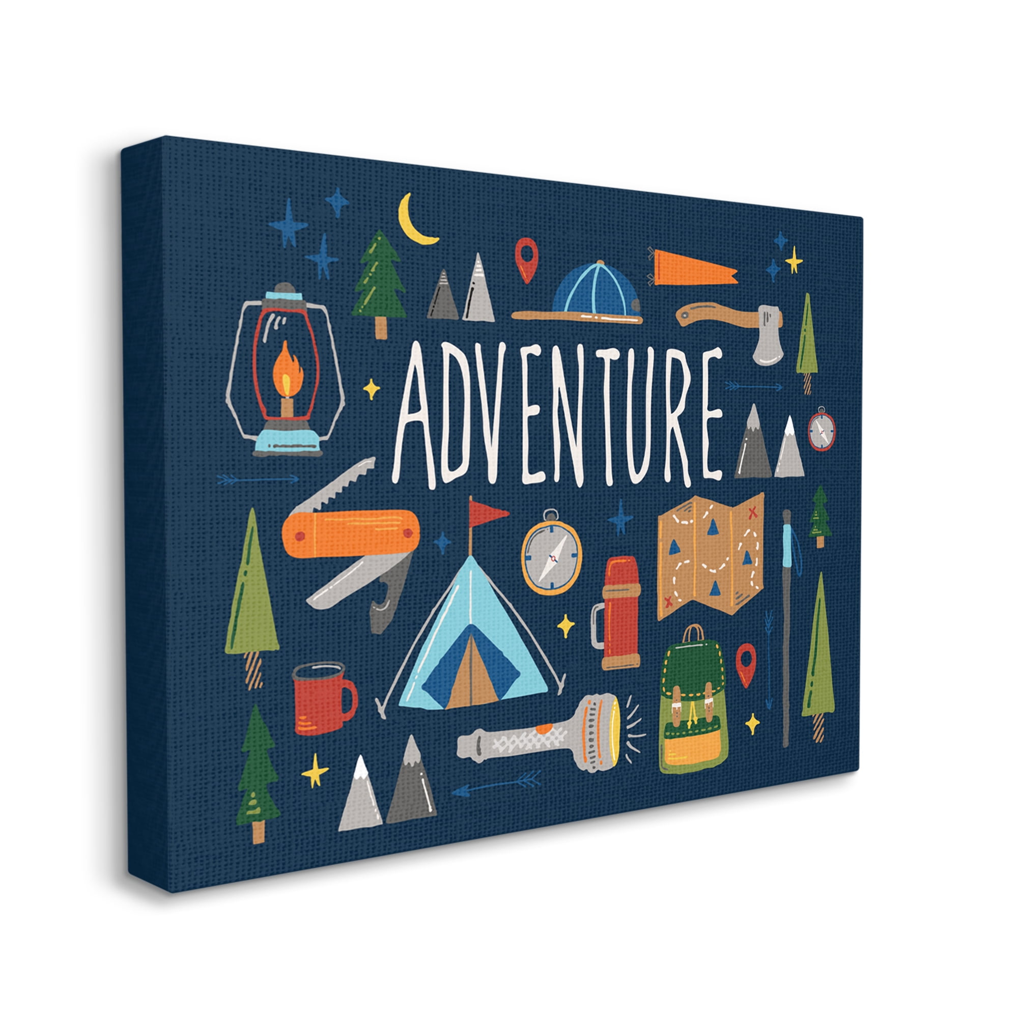Stupell Industries Adventure Sentiment Outdoor Camping Necessities Typography Painting Gallery Wrapped Canvas Art Print Wall Art, 36 x 48