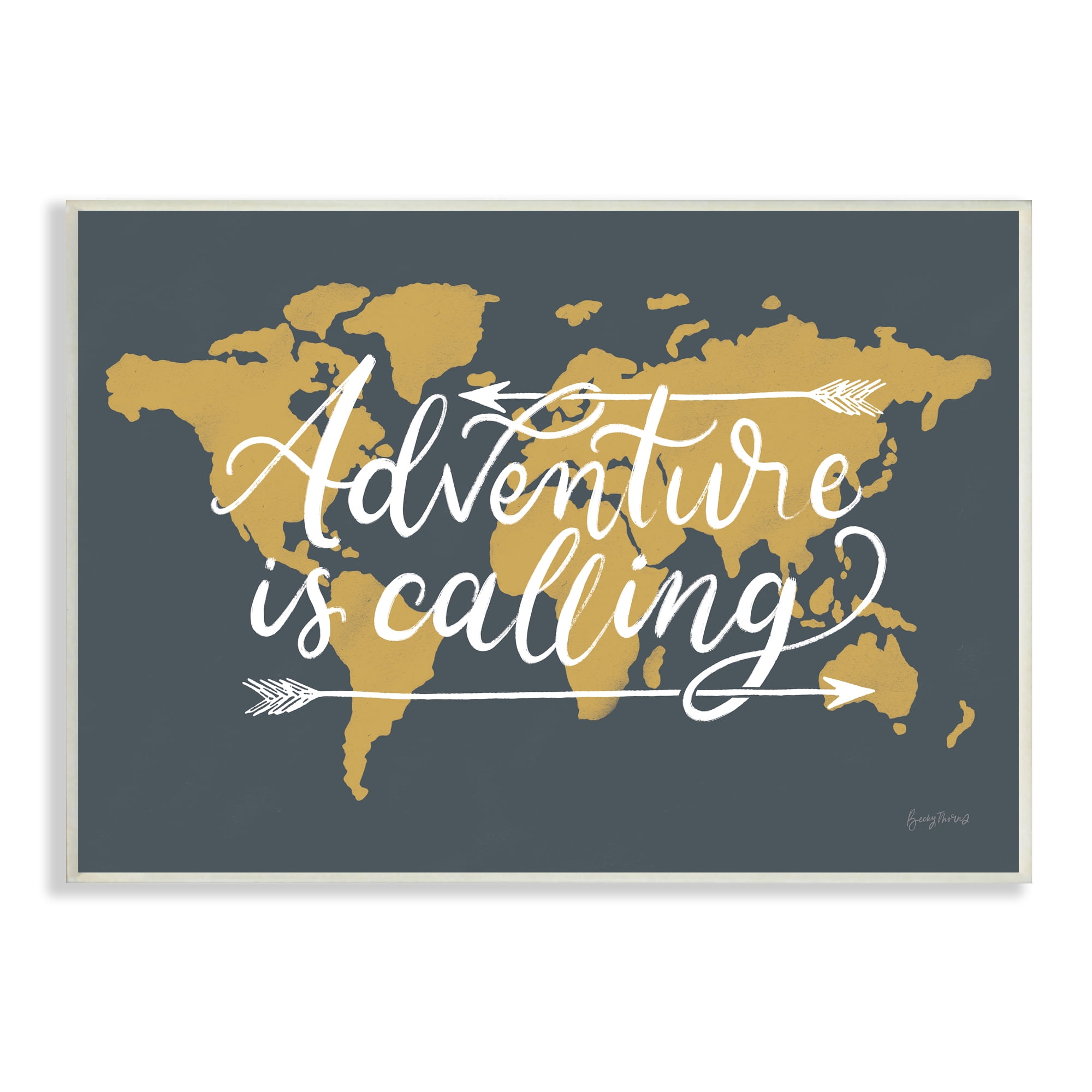 Stupell Industries Adventure is Calling Phrase Arrows over World Map Inspirational Painting Unframed Art Print Wall Art, 13 x 19