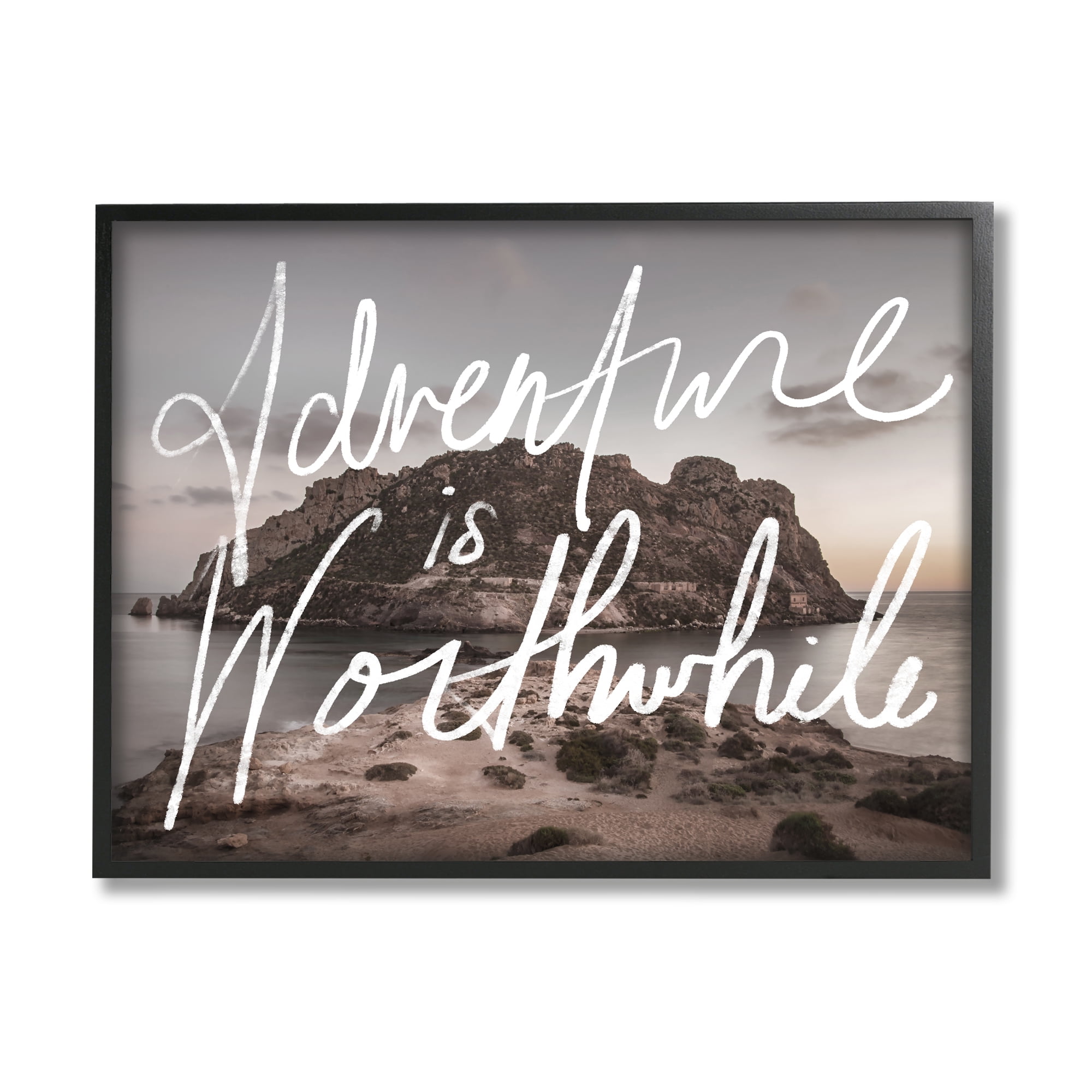 Stupell Industries Adventure is Worthwhile Nature Inspirational Painting Black Framed Art Print Wall Art, 14 x 11