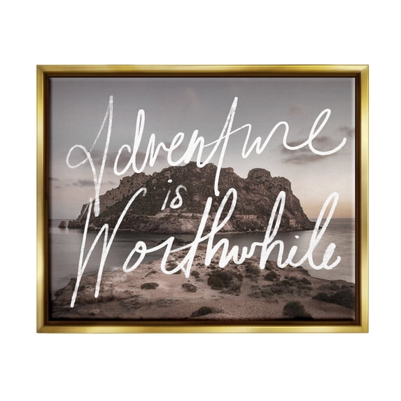 Stupell Industries Adventure is Worthwhile Nature Inspirational Painting Gold Floater Framed Art Print Wall Art, 21 x 17