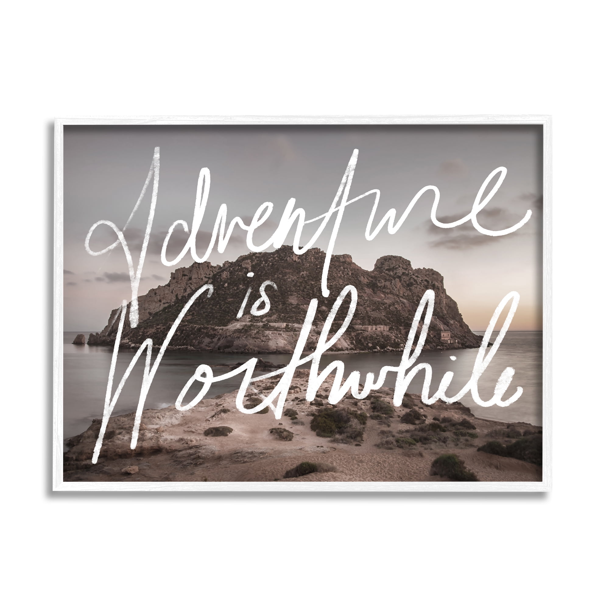 Stupell Industries Adventure is Worthwhile Nature Inspirational Painting White Framed Art Print Wall Art, 30 x 24