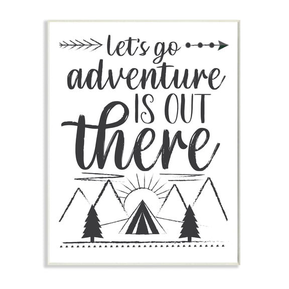 Stupell Industries Adventure's Out There Phrase Camping Tent Mountain Range Inspirational Painting Unframed Art Print Wall Art, 10 x 15