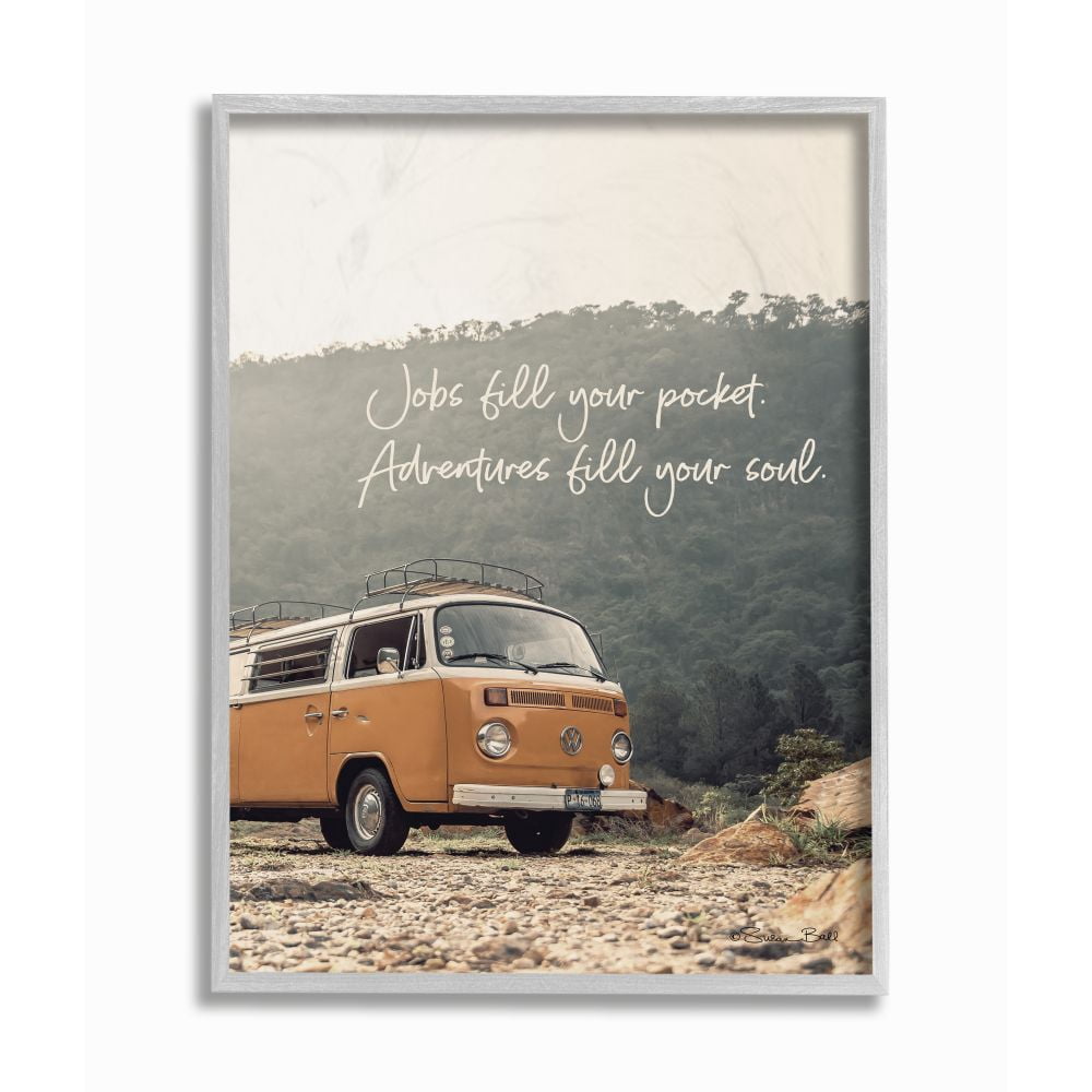 Stupell Industries Adventures Fill Your Soul Sentiments Vintage Iconic Van Framed Wall Art Design by Susan Ball, 16" x 20", Gray Framed
