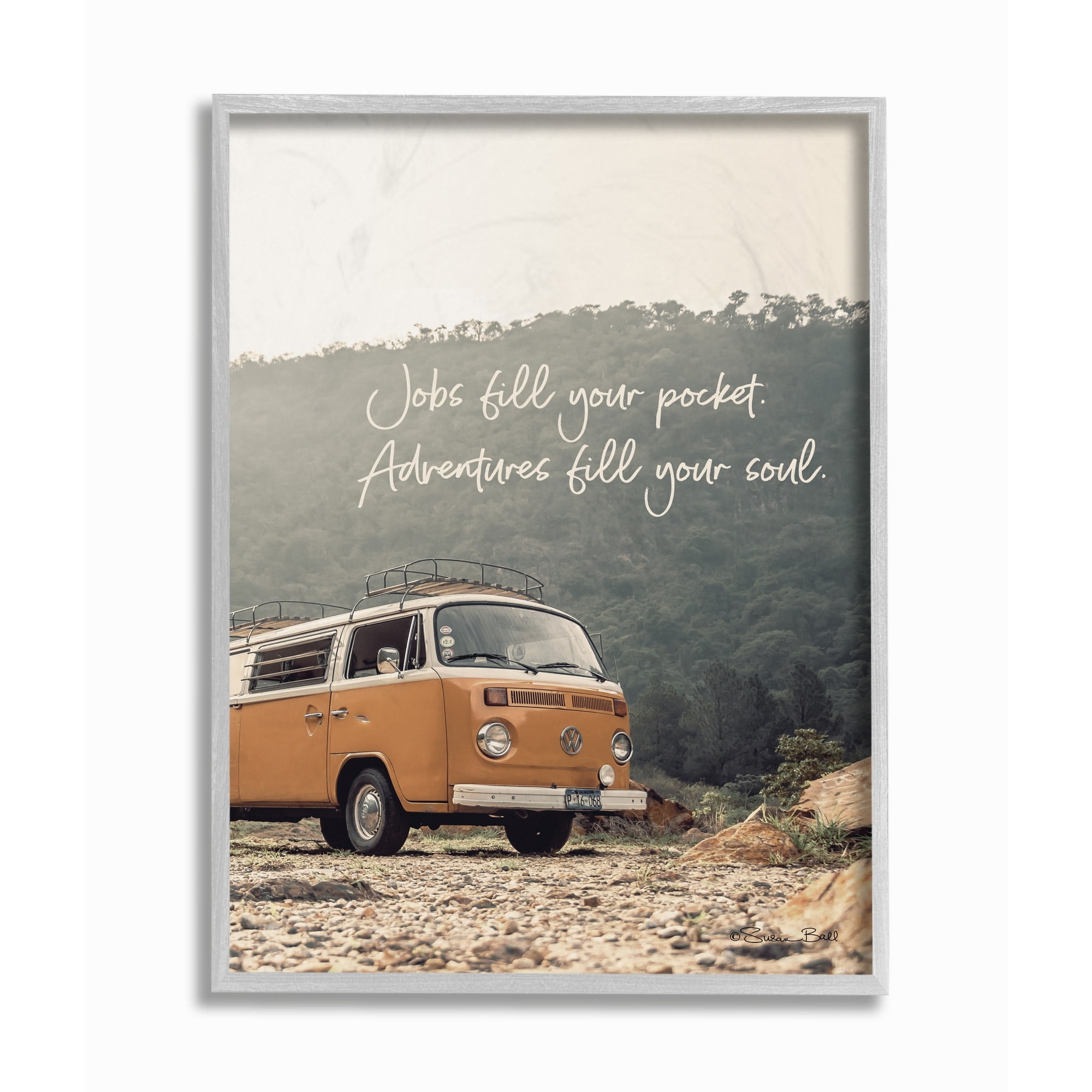 Stupell Industries Adventures Fill Your Soul Sentiments Vintage Iconic Van Transportation Photography Gray Framed Art Print Wall Art, 11 x 14
