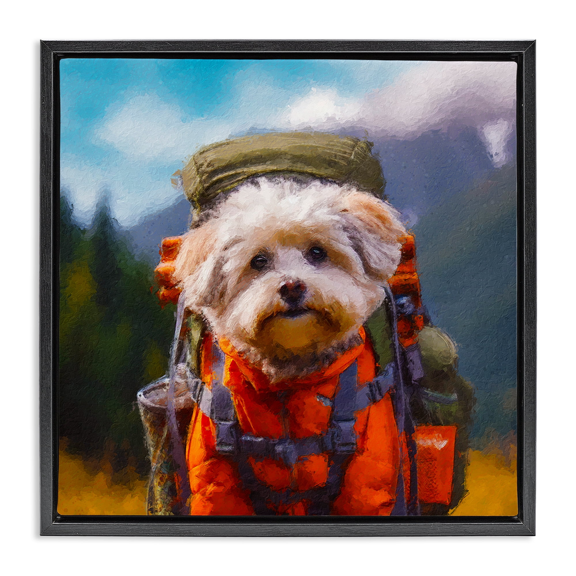 Stupell Industries Adventuring Hiker Dog Black Framed Floater Canvas Wall Art, design by Sean Parnell