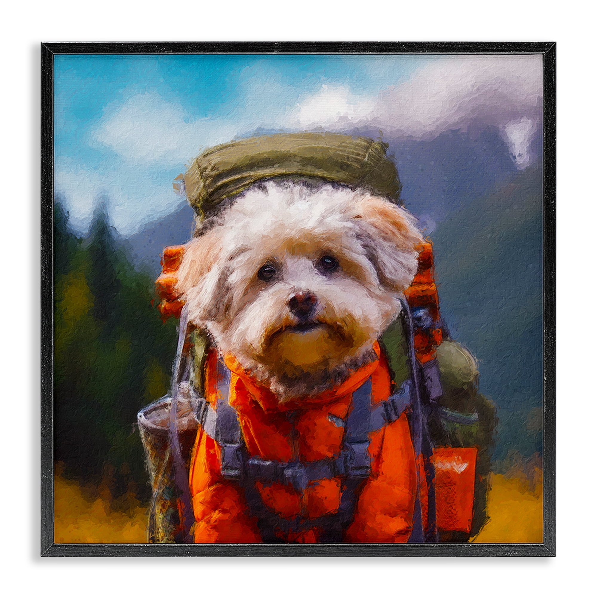 Stupell Industries Adventuring Hiker Dog Black Framed Giclee Art, design by Sean Parnell