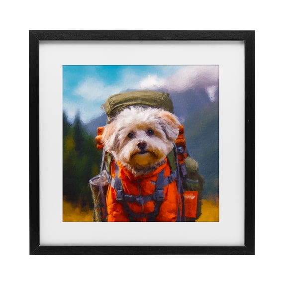 Stupell Industries Cottage Adventuring Hiker Dog Black Framed Print Under Glass, 13 x 13, by Sean Parnell