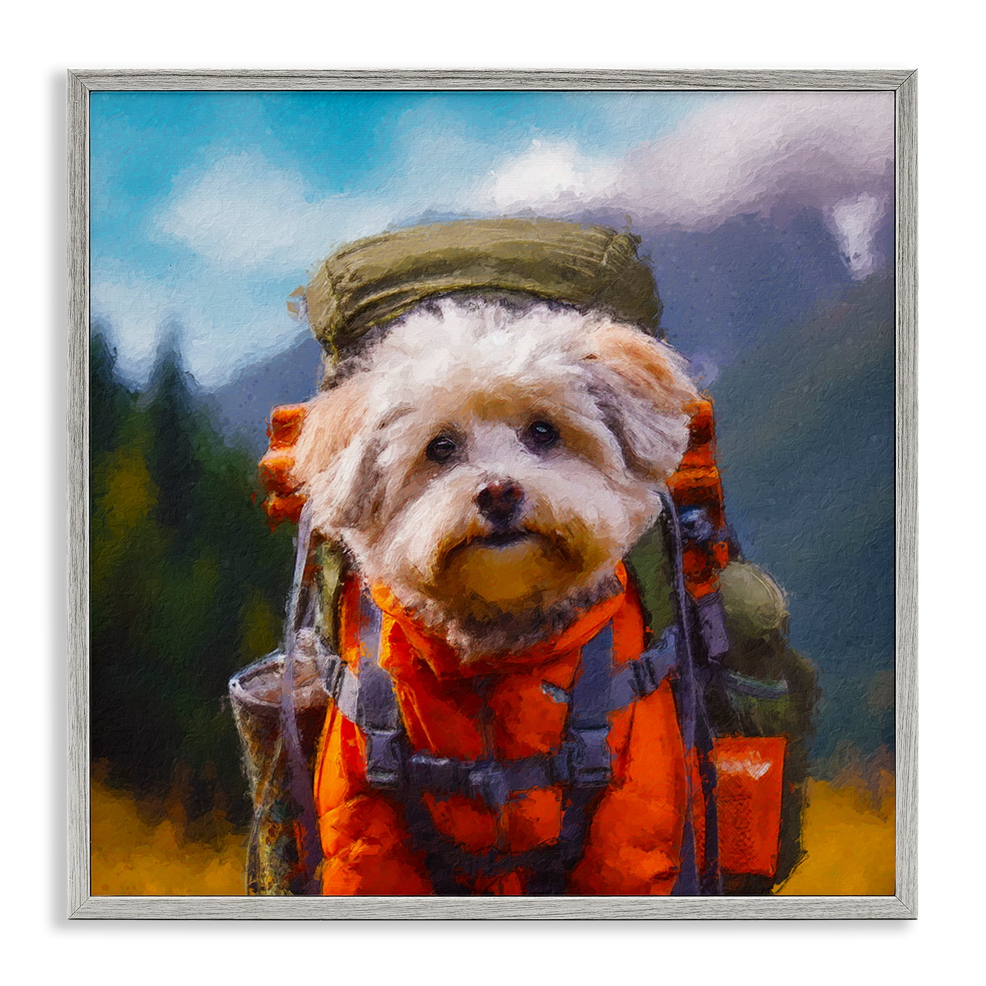 Stupell Industries Adventuring Hiker Dog Gray Framed Giclee Art, design by Sean Parnell