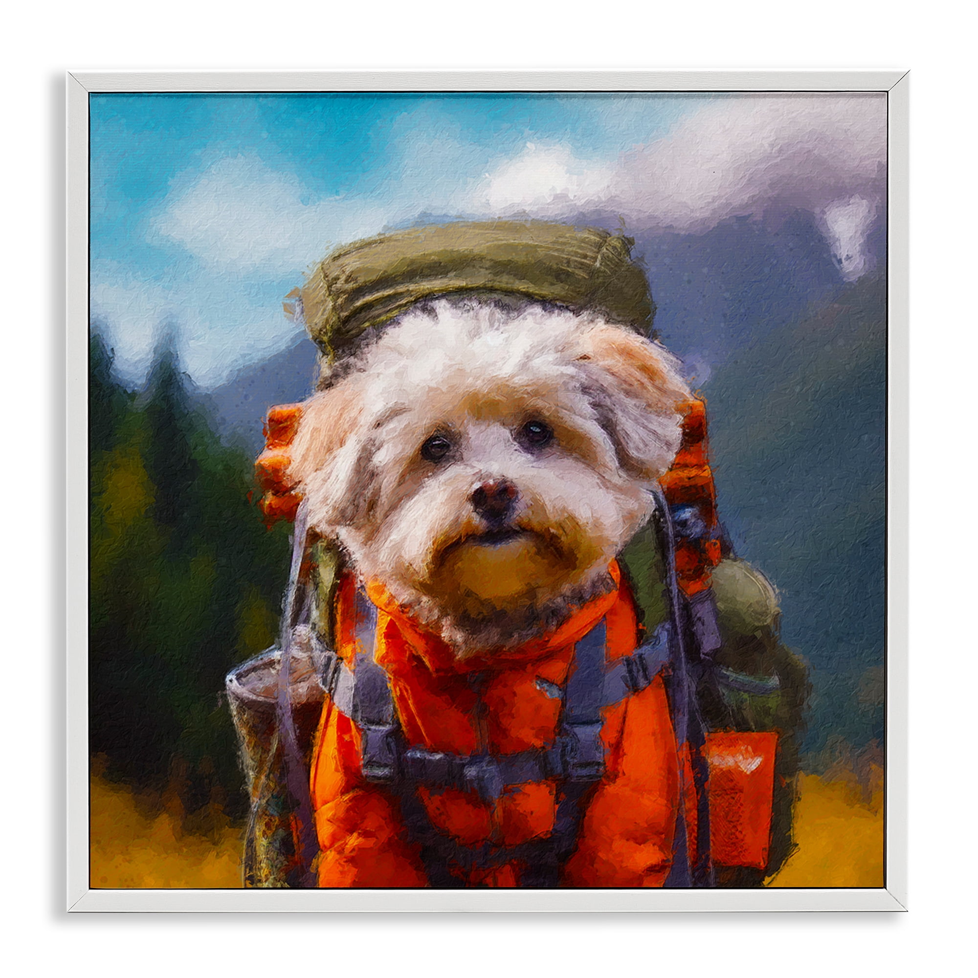 Stupell Industries Adventuring Hiker Dog White Framed Giclee Art, design by Sean Parnell