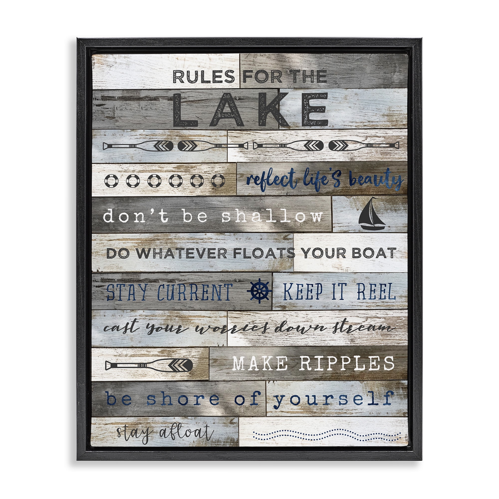 Stupell Industries Advice From the Lake List Inspirational Painting Black Floater Framed Canvas Art Print Wall Art, 17 x 21