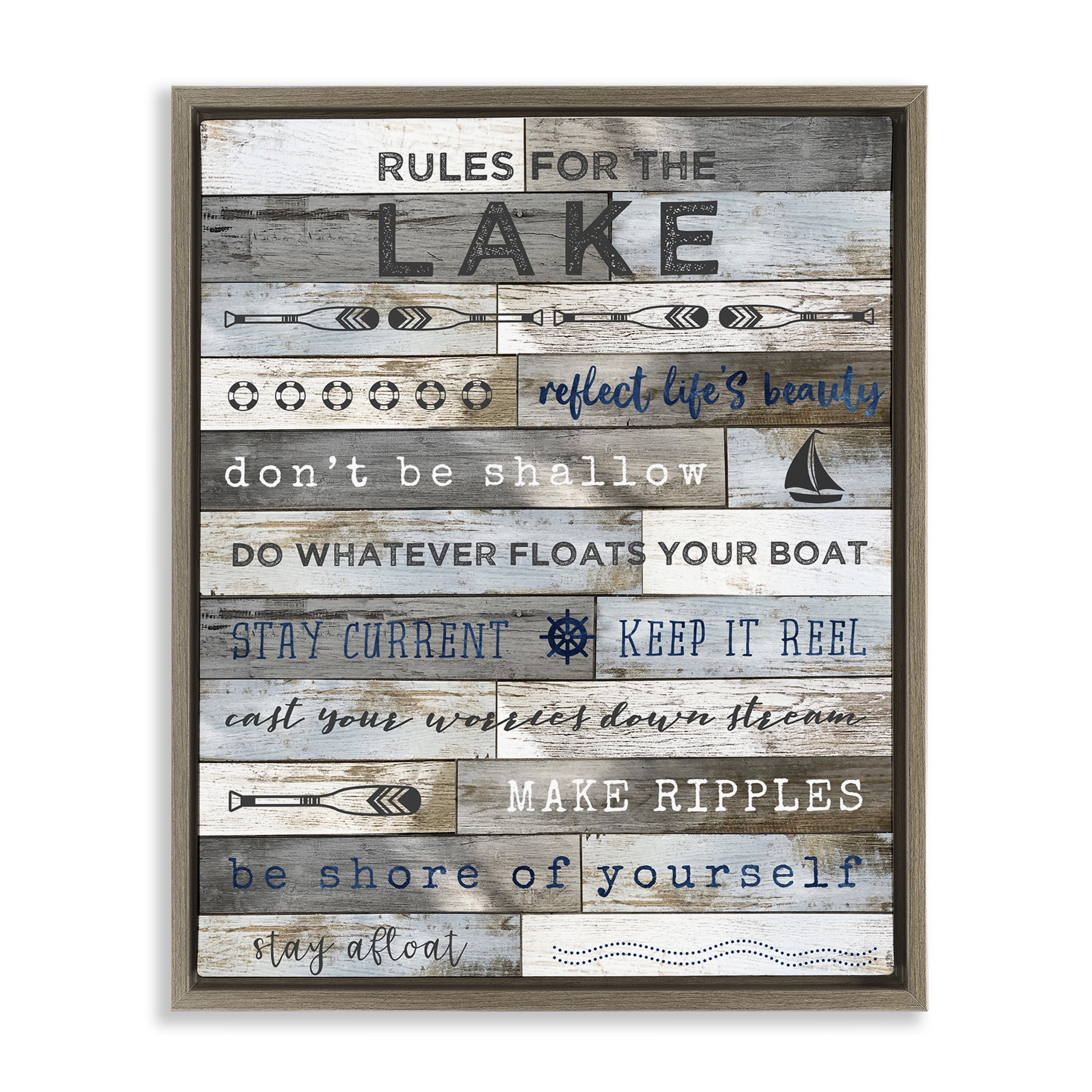 Stupell Industries Advice From the Lake List Inspirational Painting Brown Floater Framed Canvas Art Print Wall Art, 17 x 21