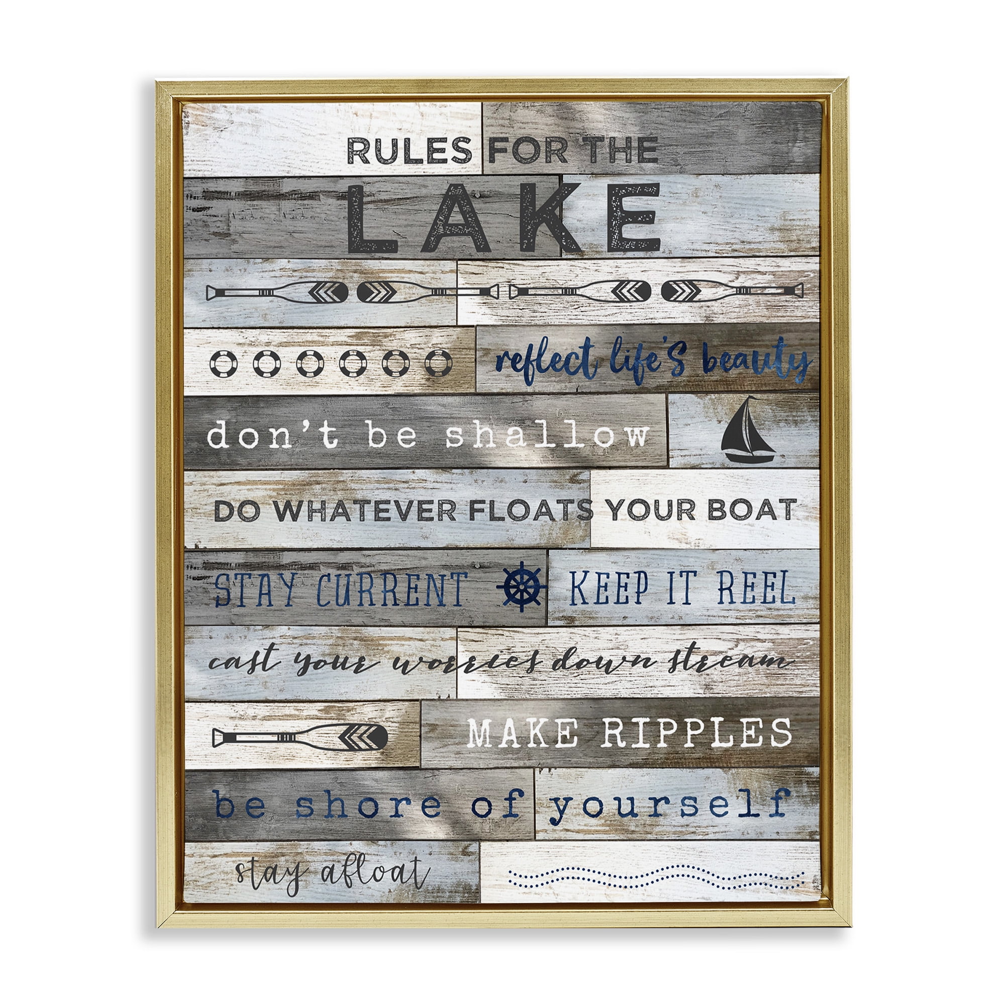 Stupell Industries Advice From the Lake List Inspirational Painting Gold Floater Framed Canvas Art Print Wall Art, 25 x 31