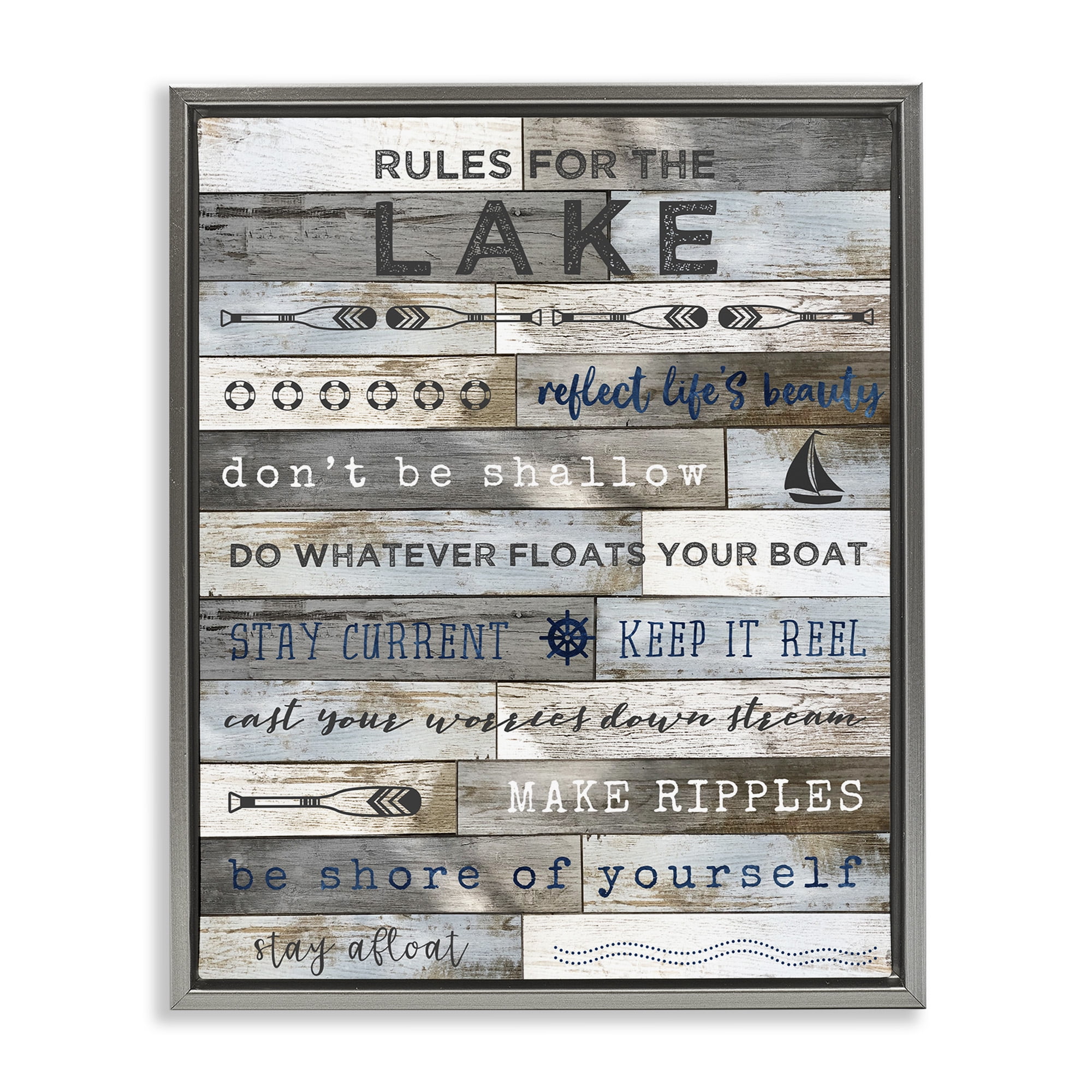 Stupell Industries Advice From the Lake List Inspirational Painting Gray Floater Framed Canvas Art Print Wall Art, 17 x 21