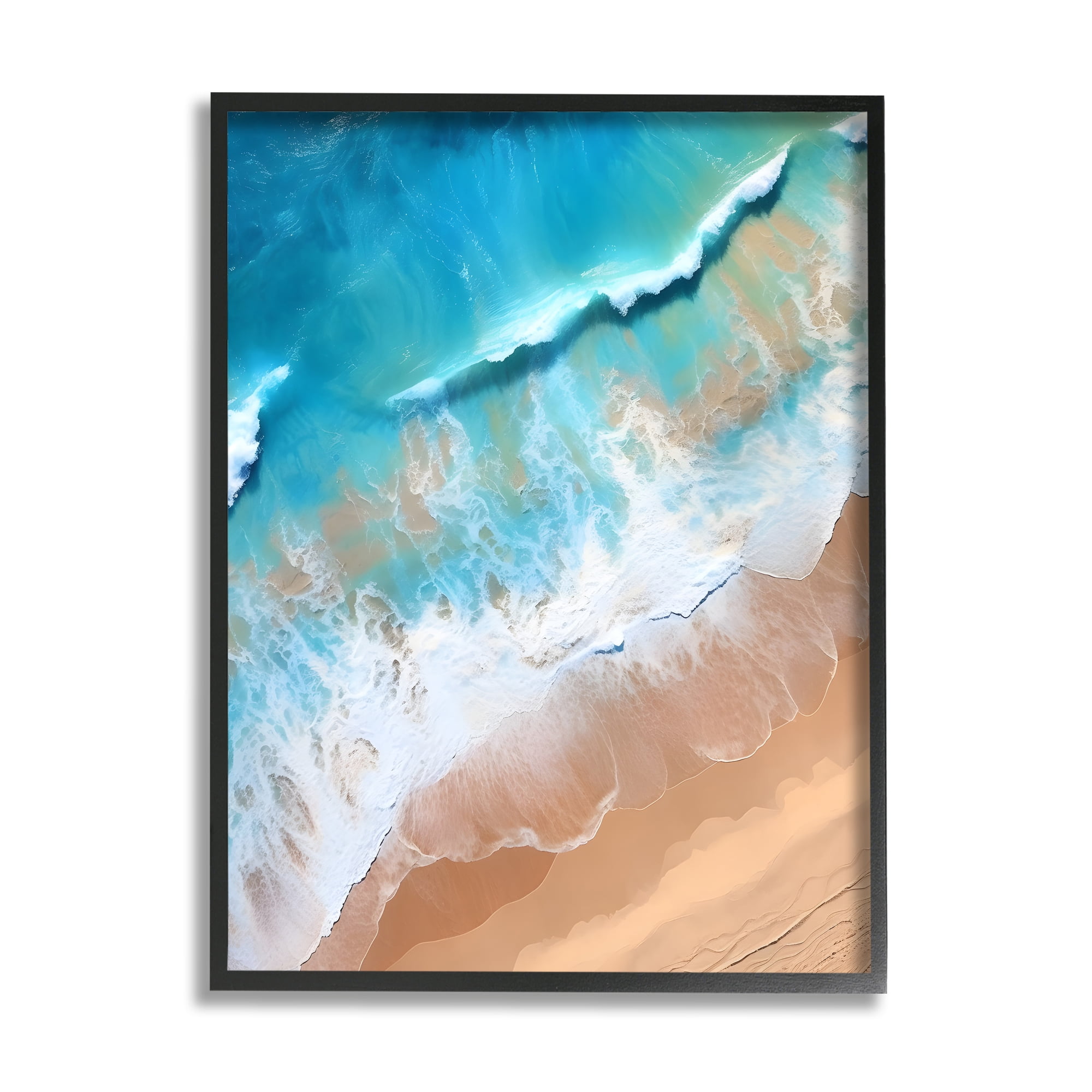 Stupell Industries Aerial Abstract Sea Waves Landscape Painting Black Framed Art Print Wall Art, 16 x 20