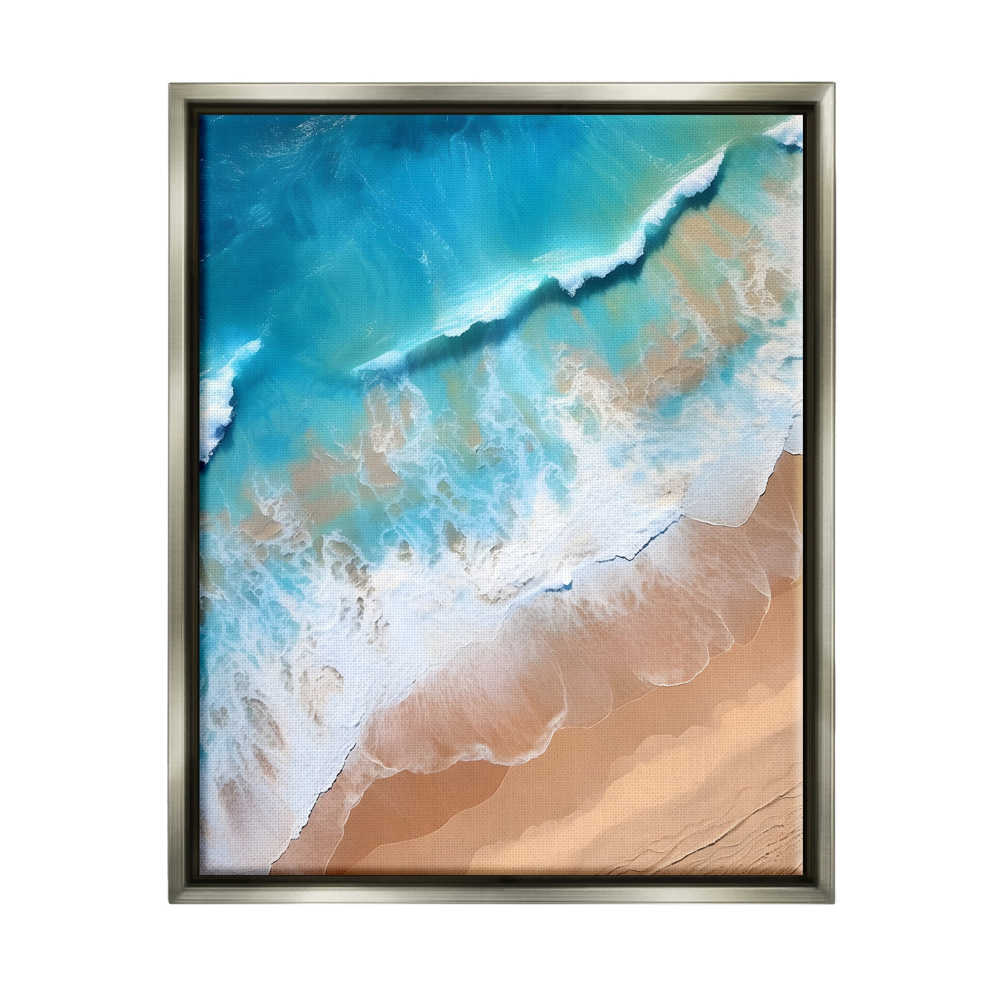 Gray Floater Framed Abstract Aerial Sea Waves Canvas Print