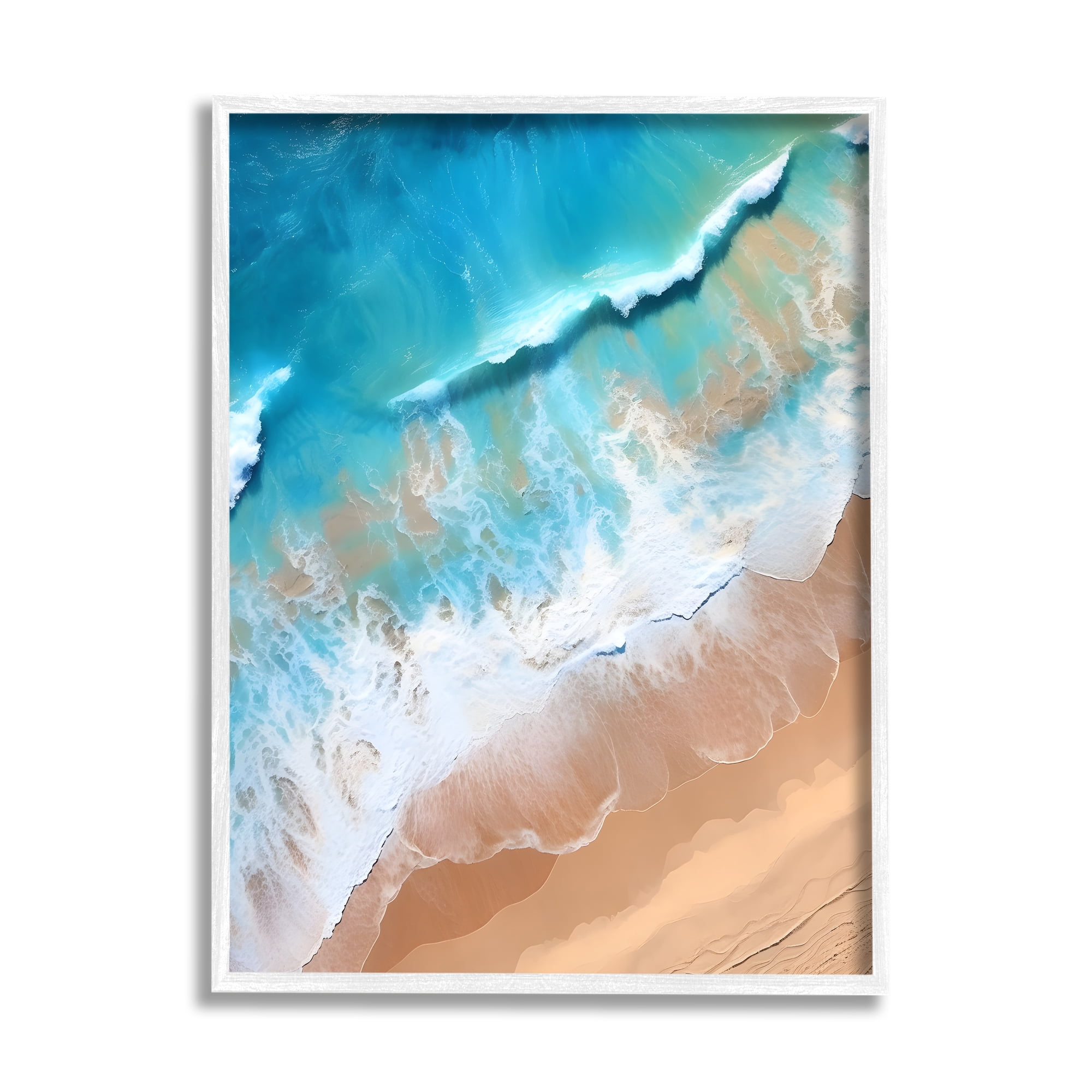 Stupell Industries Aerial Abstract Sea Waves Landscape Painting White Framed Art Print Wall Art, 16 x 20