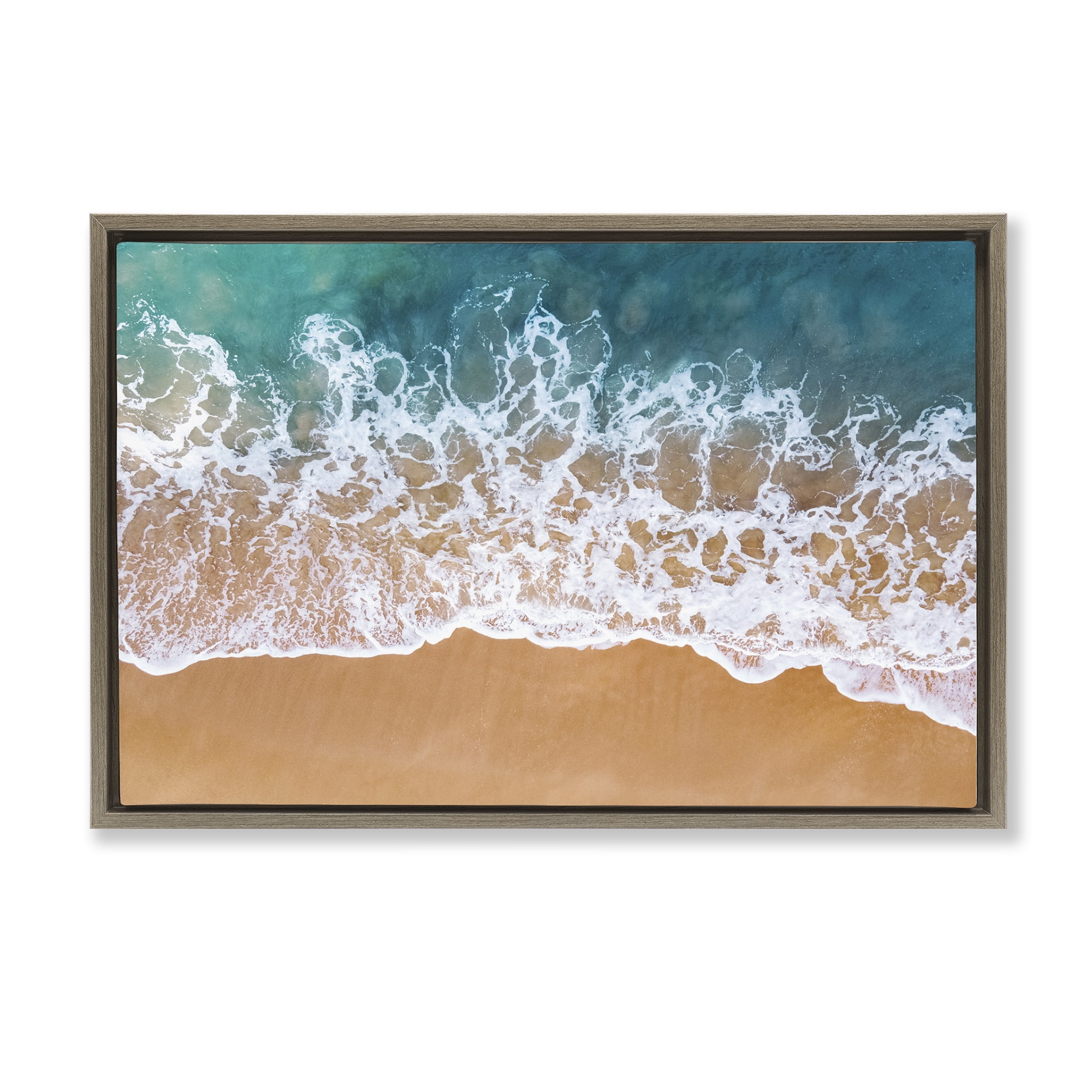 Stupell Industries Aerial Beach Foam Landscape & Nature Photography Brown Floater Framed Canvas Art Print Wall Art, 31 x 21