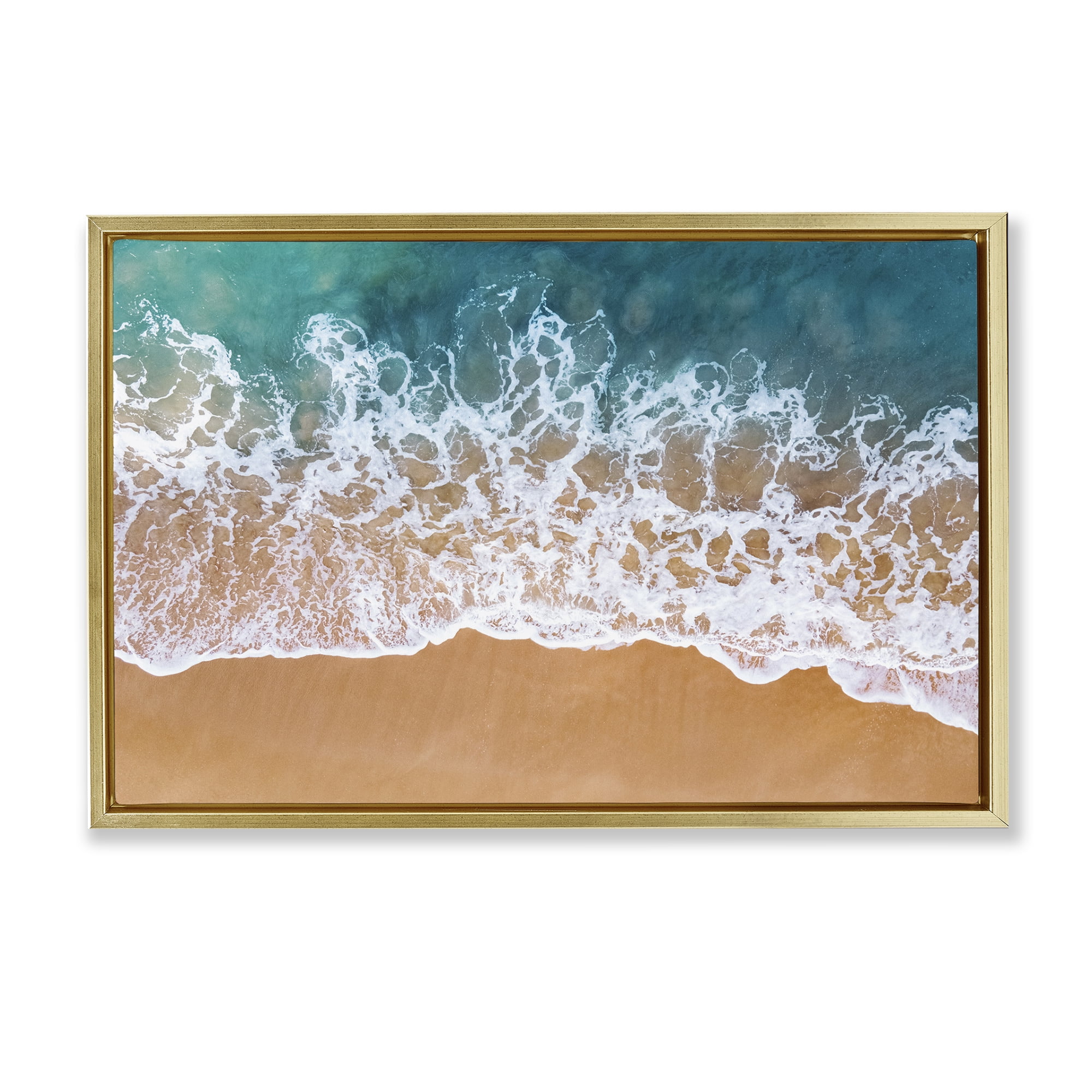 Stupell Industries Aerial Beach Foam Landscape & Nature Photography Gold Floater Framed Canvas Art Print Wall Art, 31 x 21