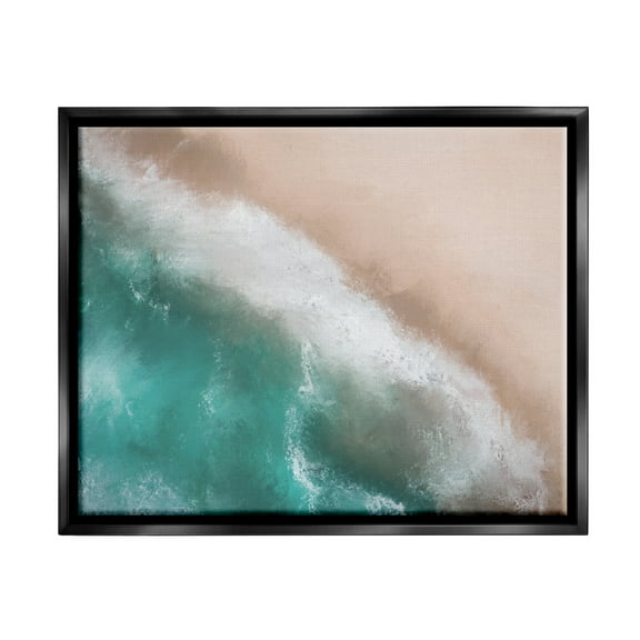 Stupell Industries Aerial Beach Foam View Landscape Painting Black Floater Framed Canvas Art Print Wall Art, 21 x 17