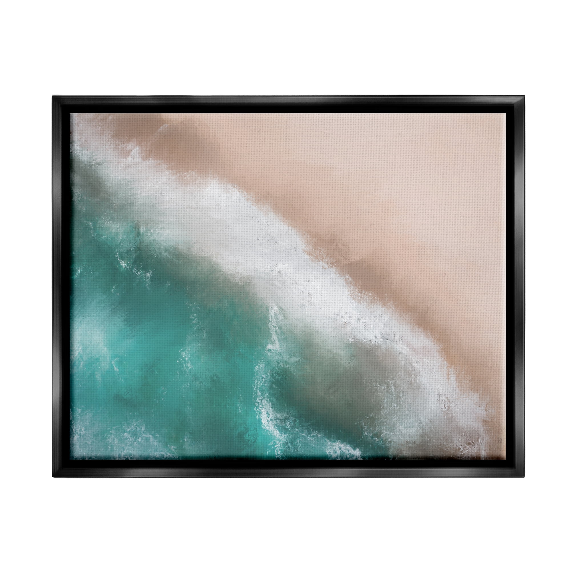 Stupell Industries Aerial Beach Foam View Landscape Painting Black Floater Framed Canvas Art Print Wall Art, 31 x 25
