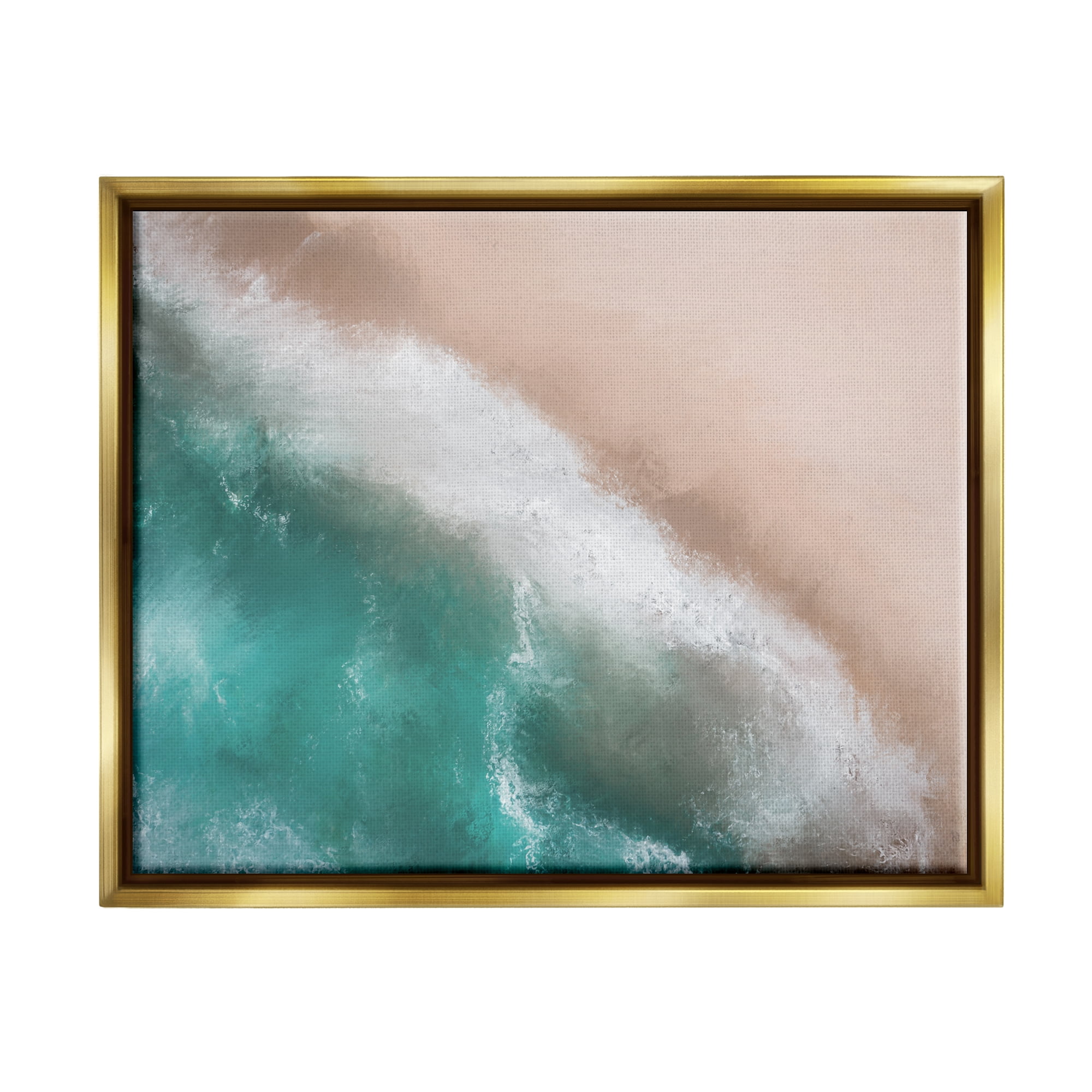 Stupell Industries Aerial Beach Foam View Landscape Painting Gold Floater Framed Canvas Art Print Wall Art, 21 x 17