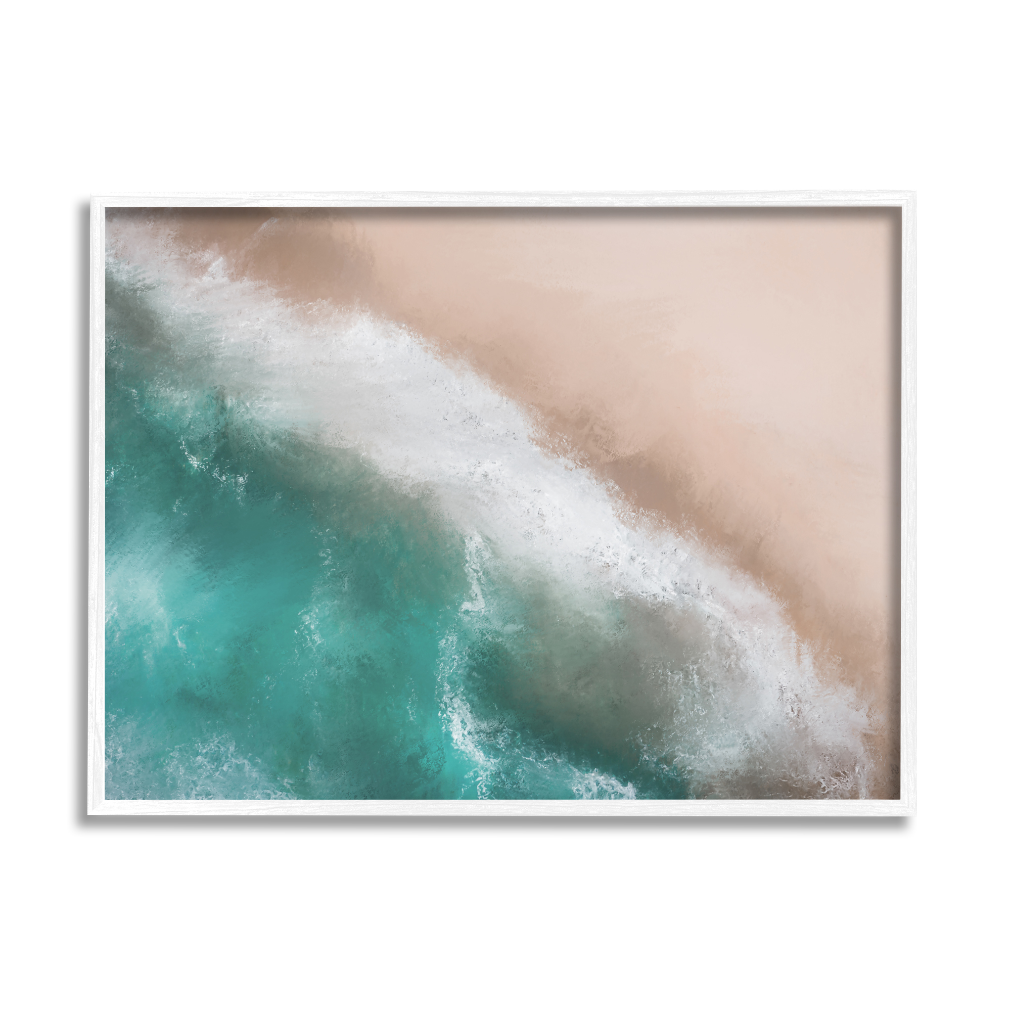 Stupell Industries Aerial Beach Foam View Landscape Painting White Framed Art Print Wall Art, 30 x 24