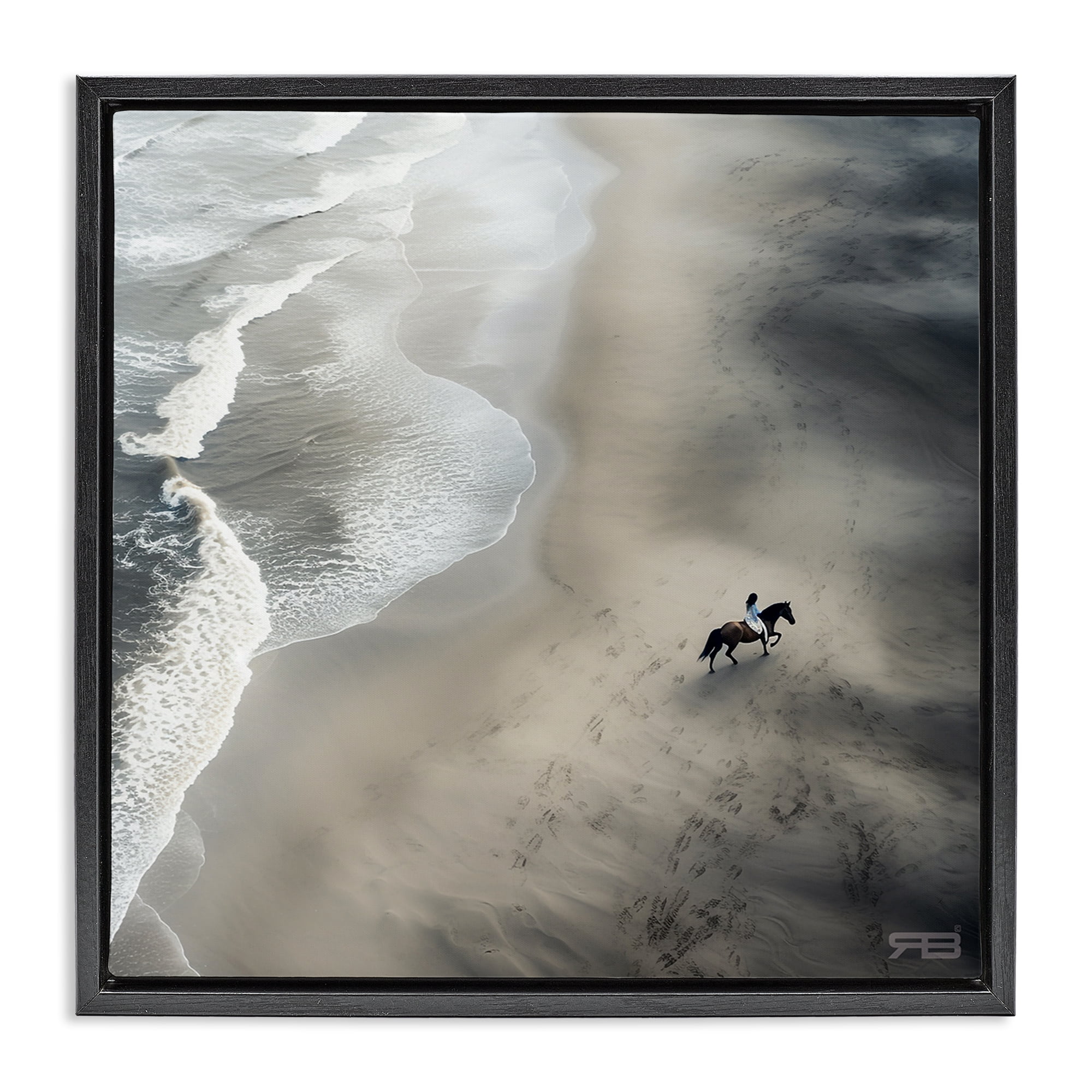 Stupell Industries Aerial Beach View Horse Nautical & Beach Painting Black Floater Framed Canvas Art Print Wall Art, 18 x 18