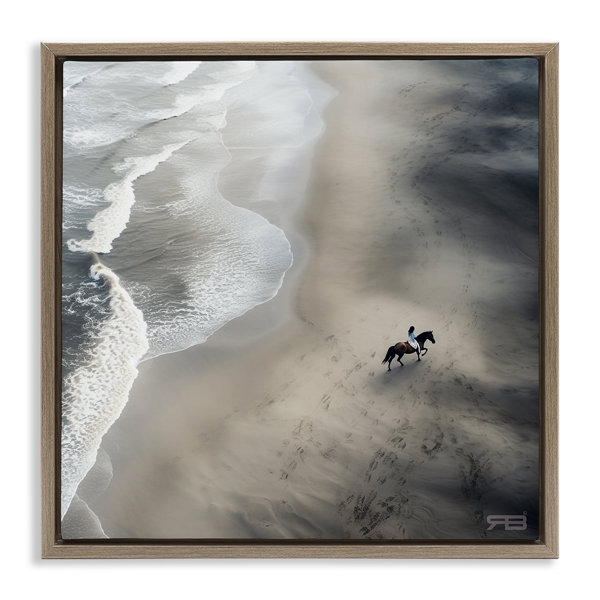 Stupell Industries Aerial Beach View Horse Nautical & Beach Painting Brown Floater Framed Canvas Art Print Wall Art, 18 x 18