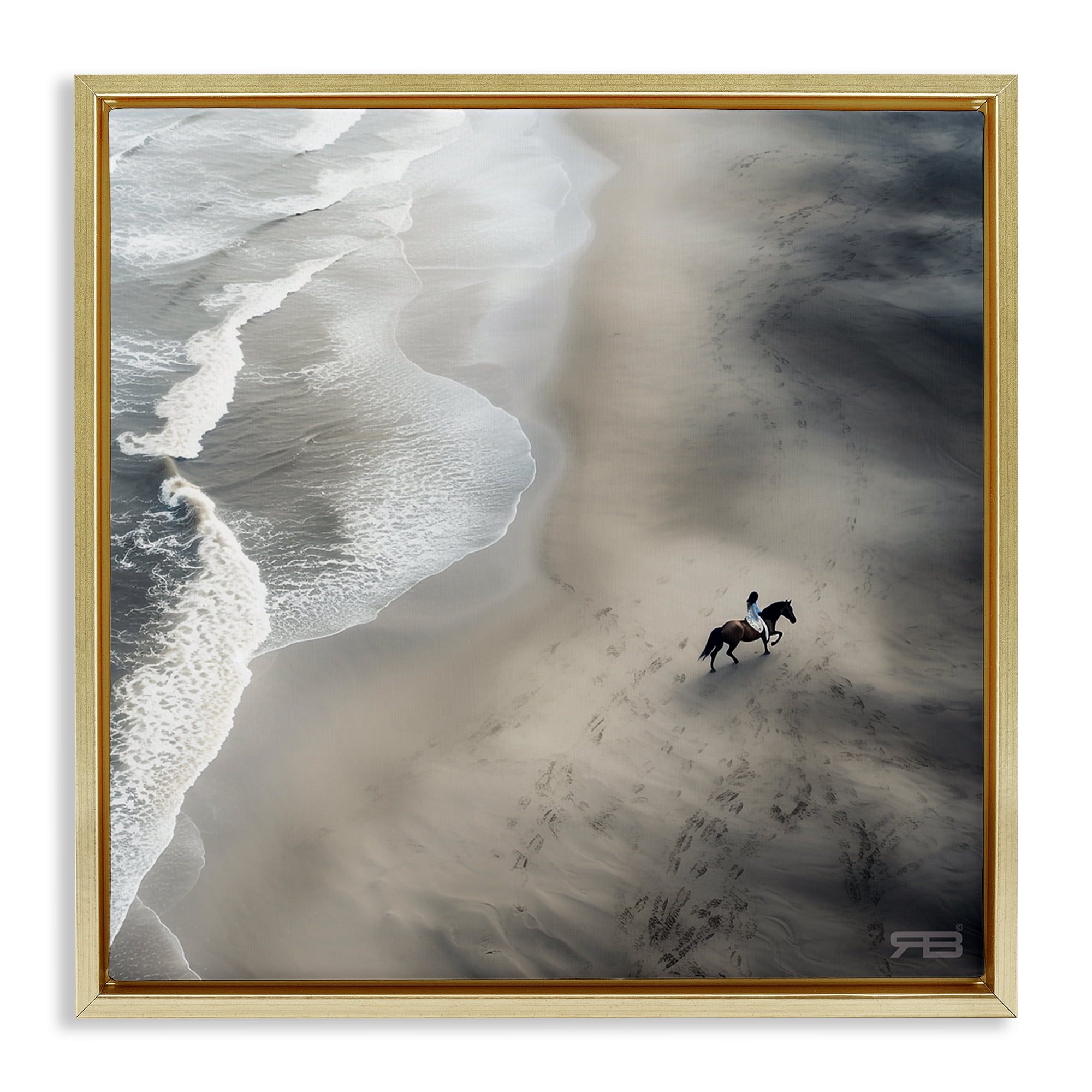 Stupell Industries Aerial Beach View Horse Nautical & Beach Painting Gold Floater Framed Canvas Art Print Wall Art, 25 x 25