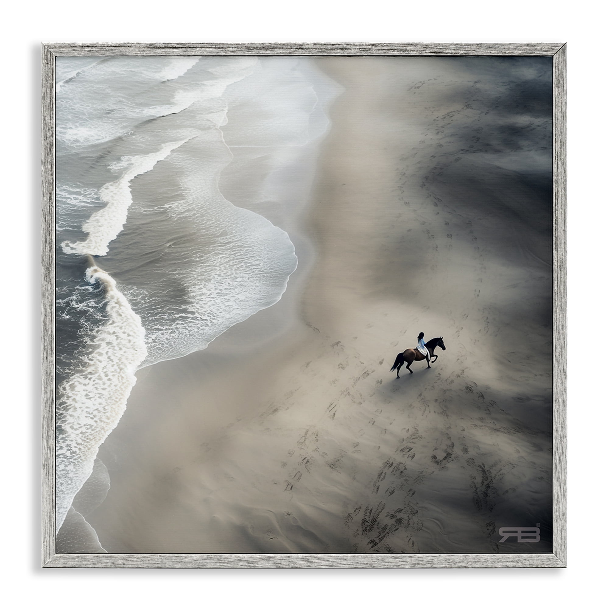 Stupell Industries Aerial Beach View Horse Nautical & Beach Painting Gray Framed Art Print Wall Art, 24 x 24