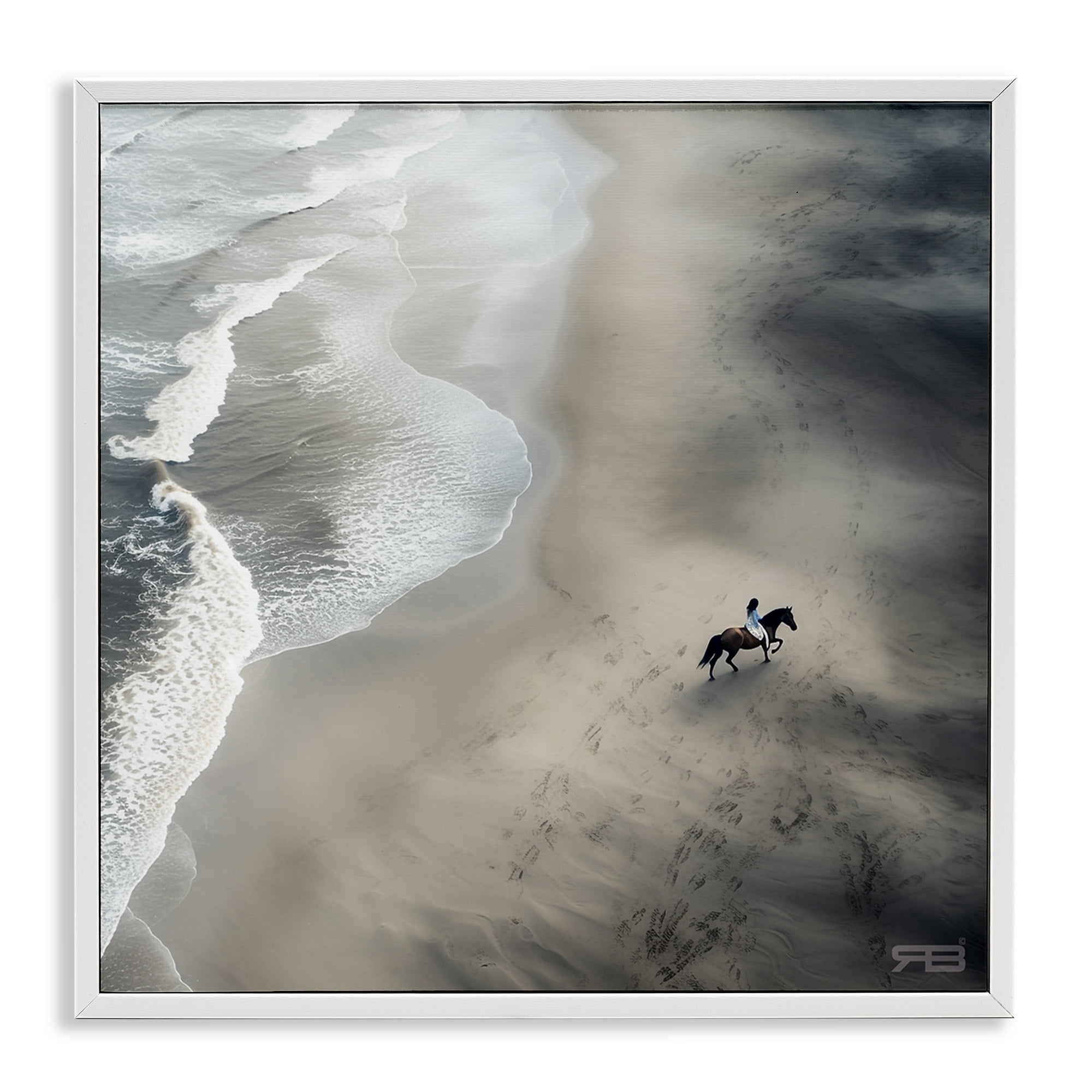 Stupell Industries Aerial Beach View Horse Nautical & Beach Painting White Framed Art Print Wall Art, 24 x 24